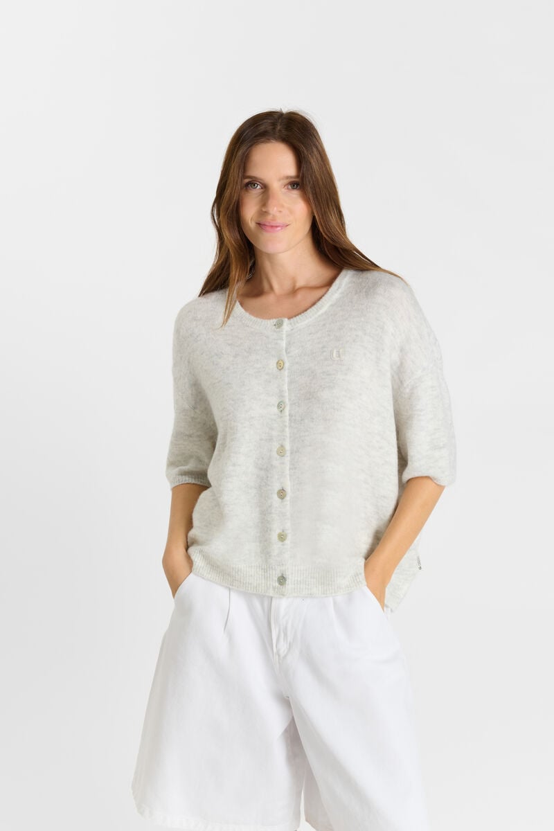 Round neck buttoned cardigan LE TEMPS DES CERISES Grey