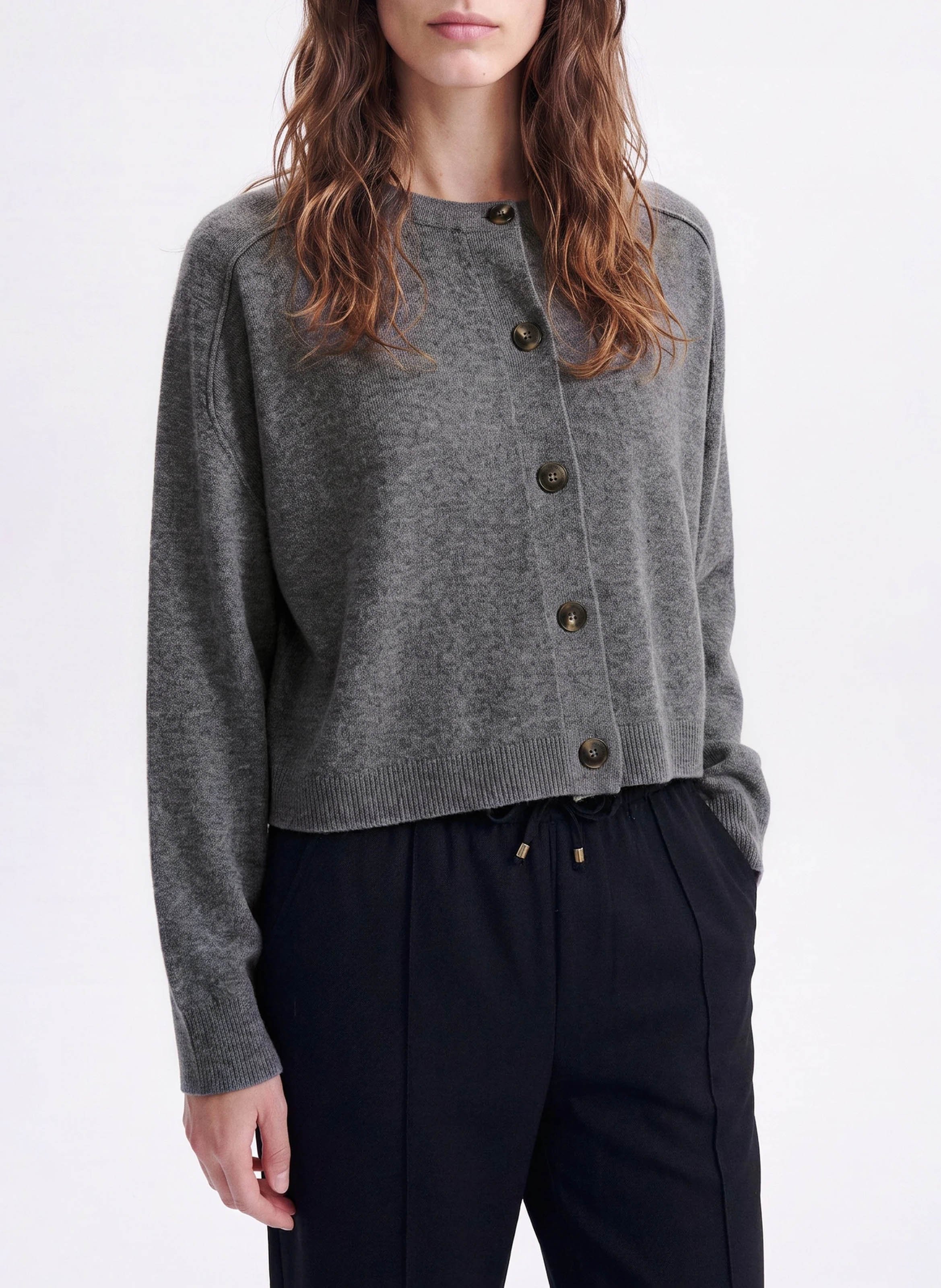 Oversized round neck wool cardigan VANESSA BRUNO Grey
