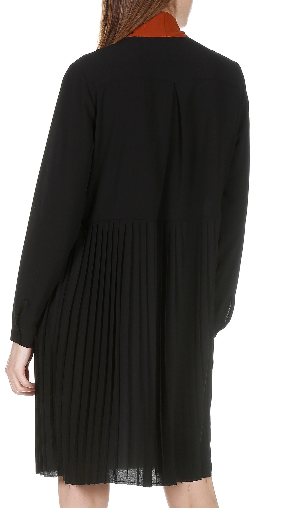 Crepe dress with pussy-bow collar and narrow pleats  ATTIC AND BARN Black