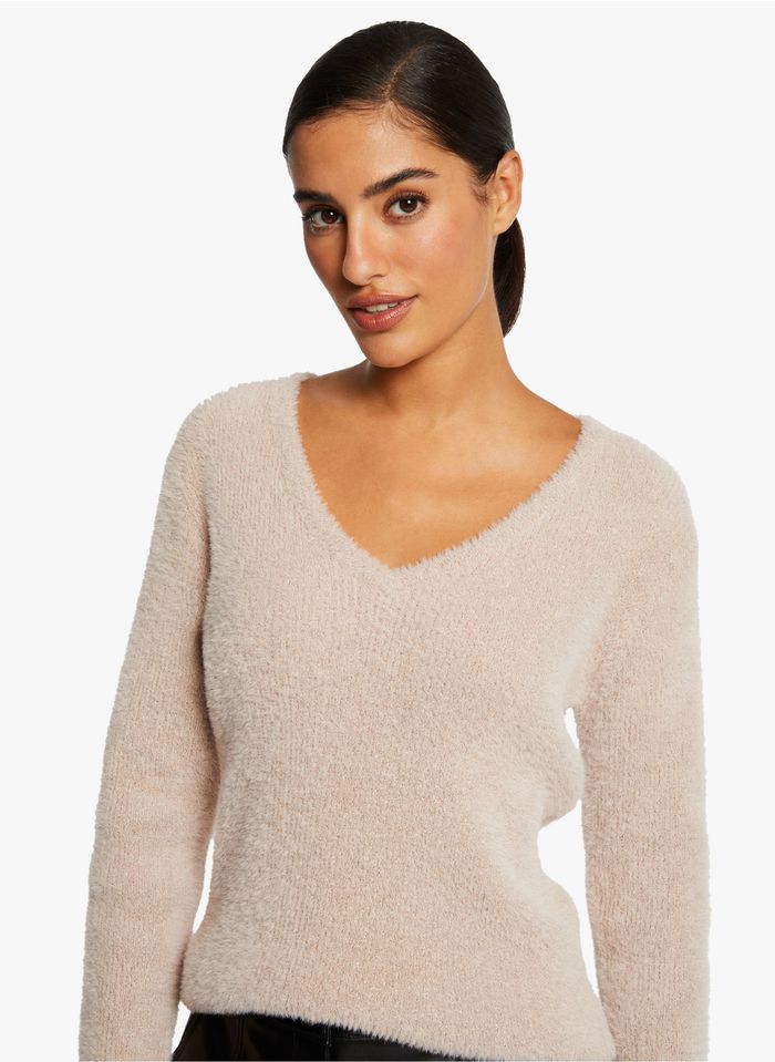 MORGAN Pink Mixed-knit V-neck sweater