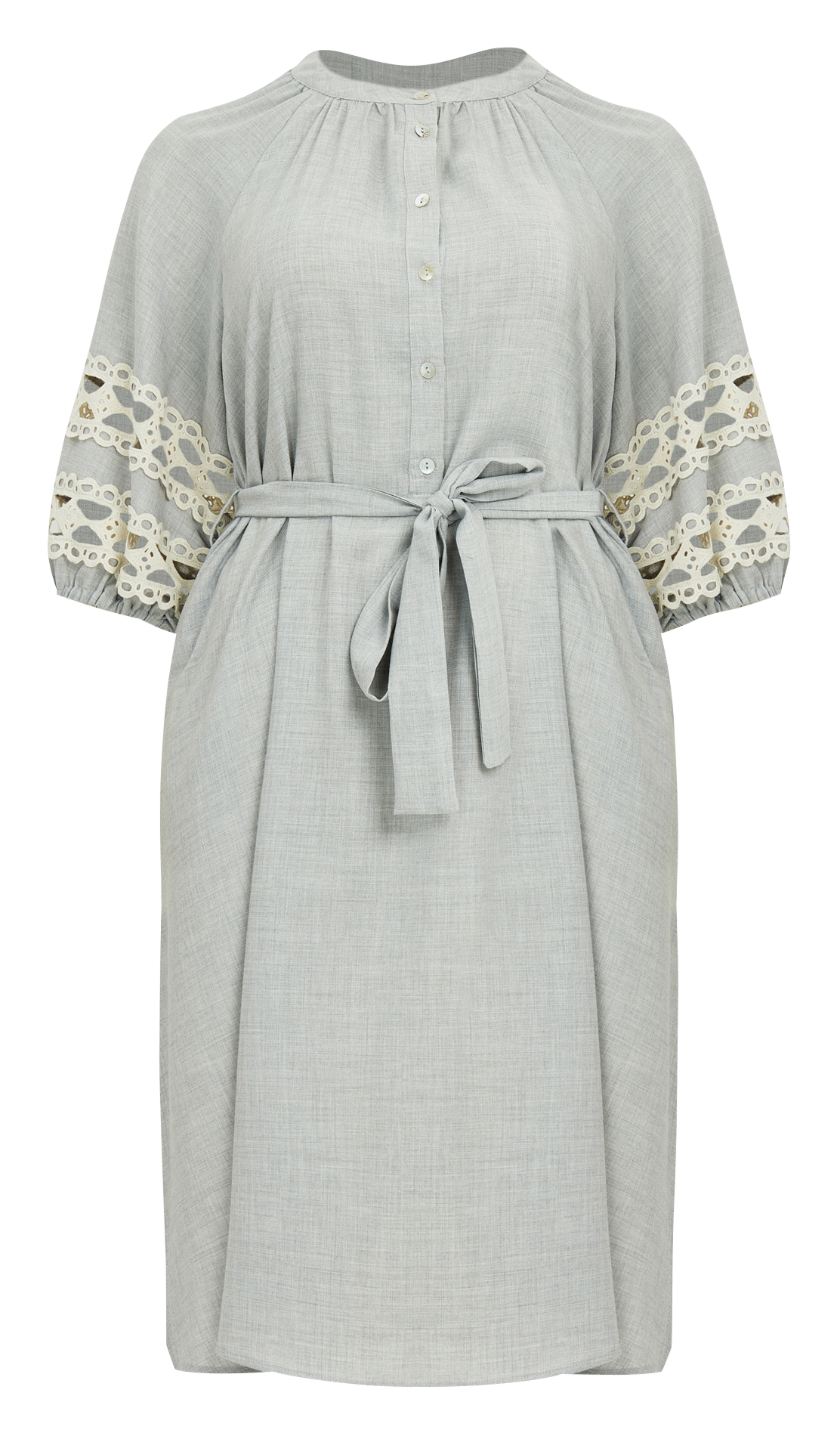 Halflange jurk met kanten biesjes | viscoseblend MAT FASHION Grijs