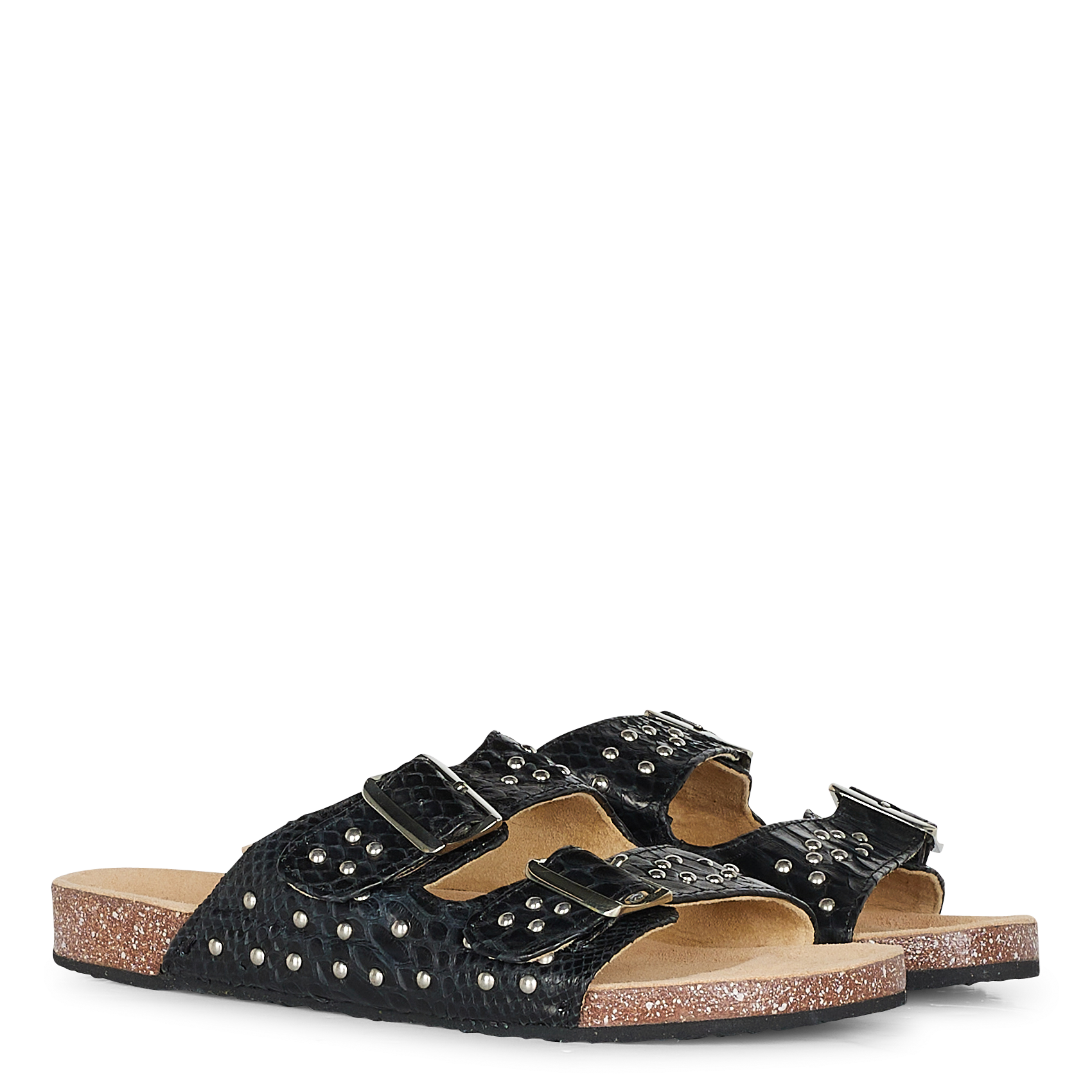 Sandales plates en cuir python CLARIS VIROT Noir