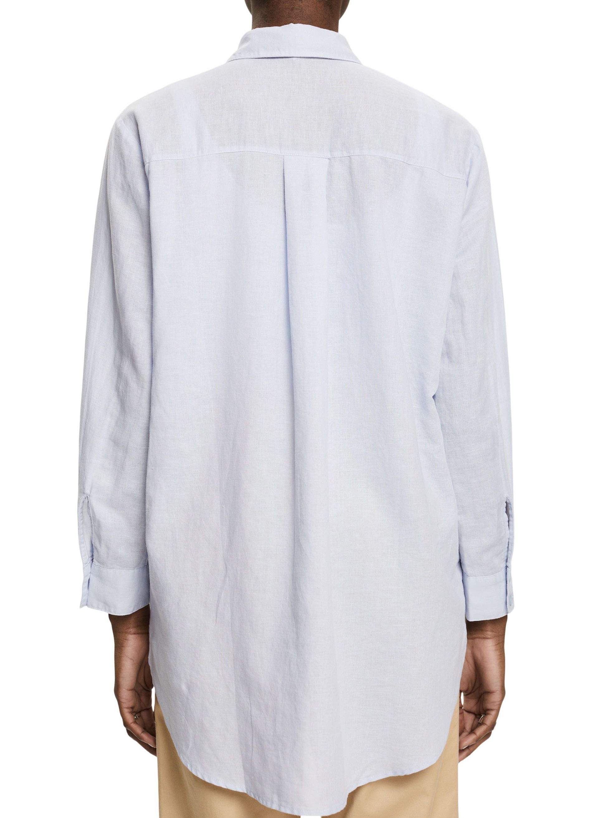 Chemise col classique droite en lin et coton mélangé ESPRIT Bleu