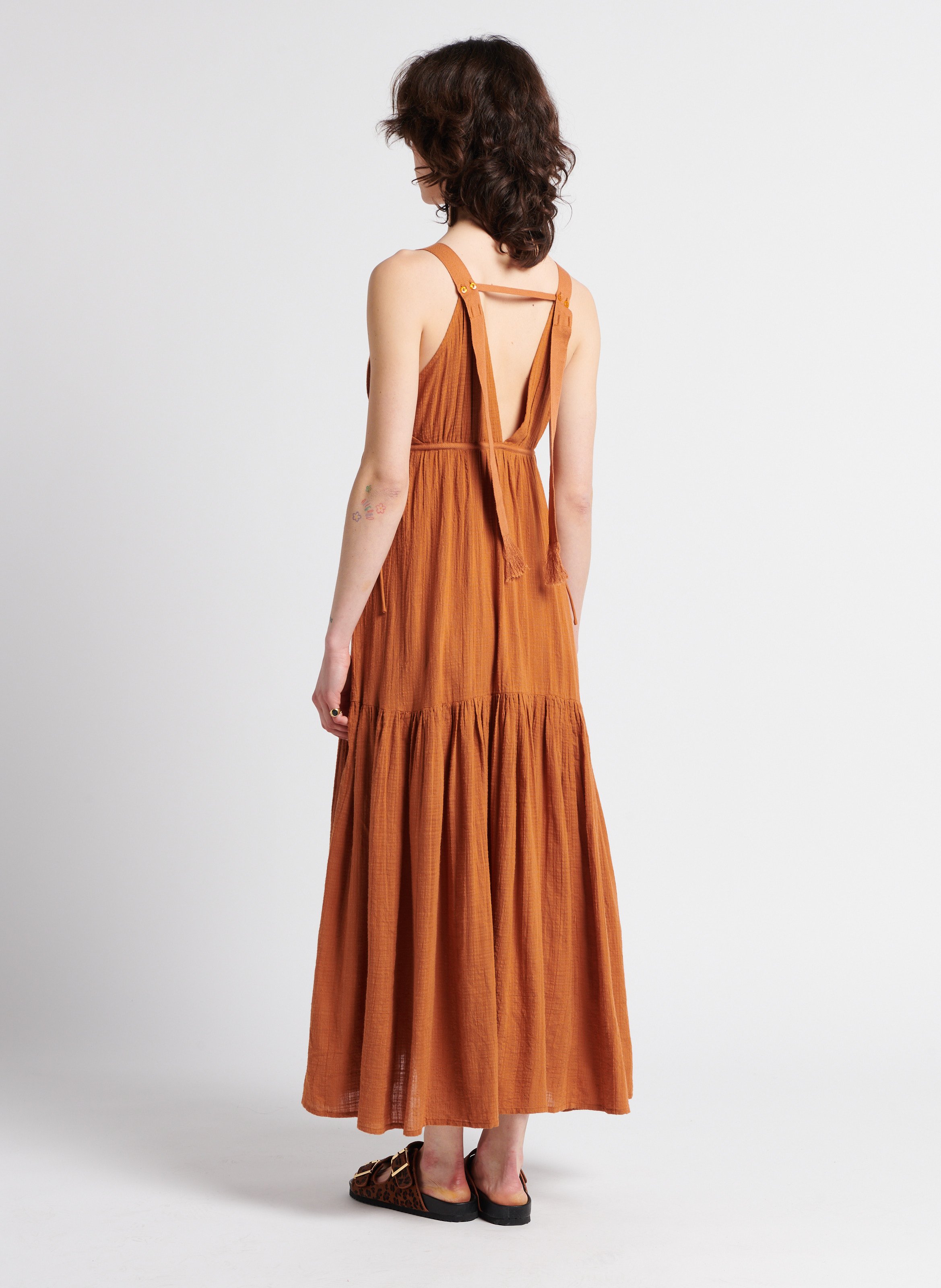 Robe longue droite à bretelles SWILDENS Orange