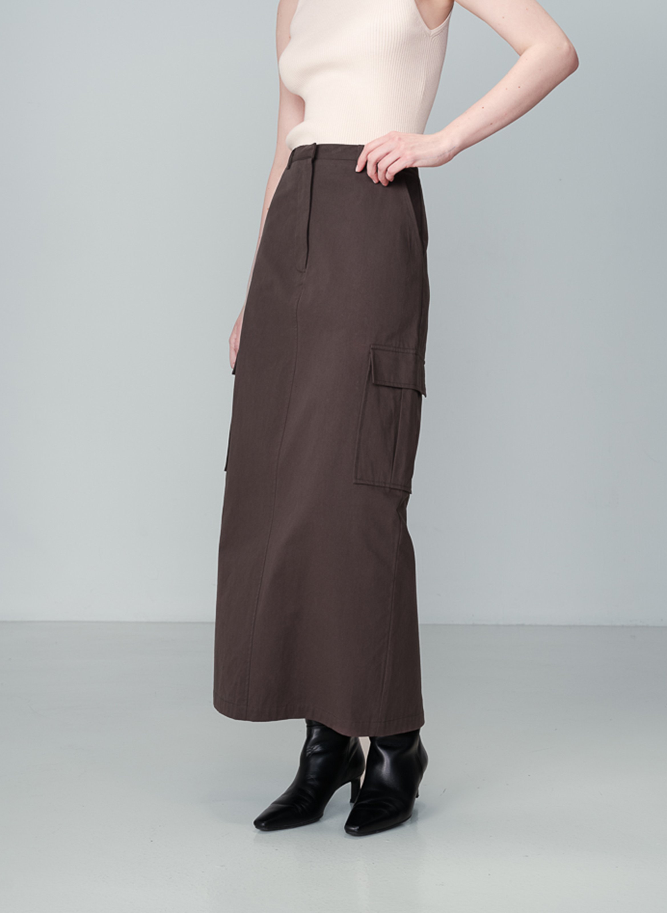 Long cotton cargo skirt GRACE ET MILA Grey