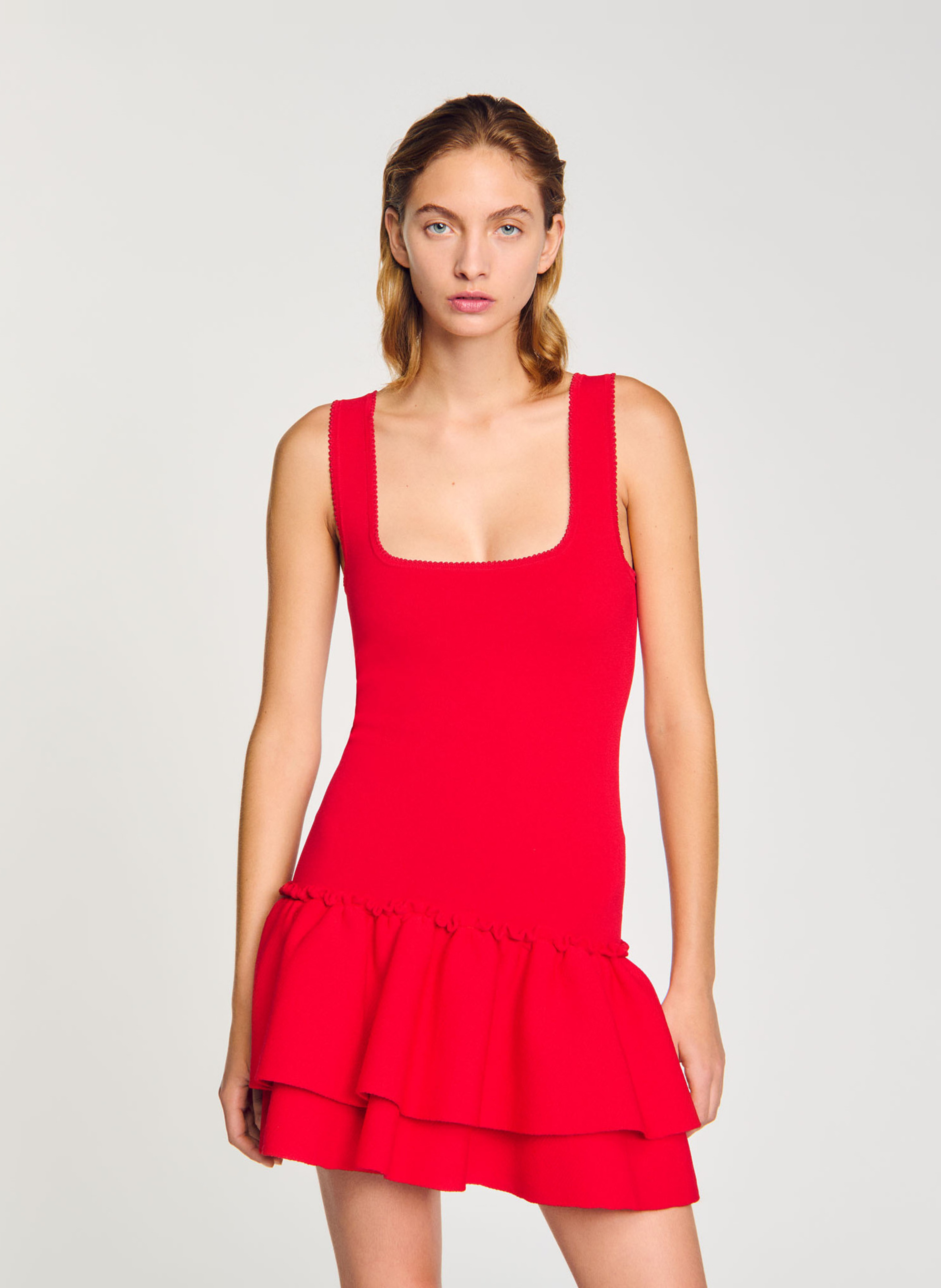 sandro★ROBE COURTE A COL CLAUDINE ワンピース Robe courte à col claudine beige pour femme | Sandro Paris