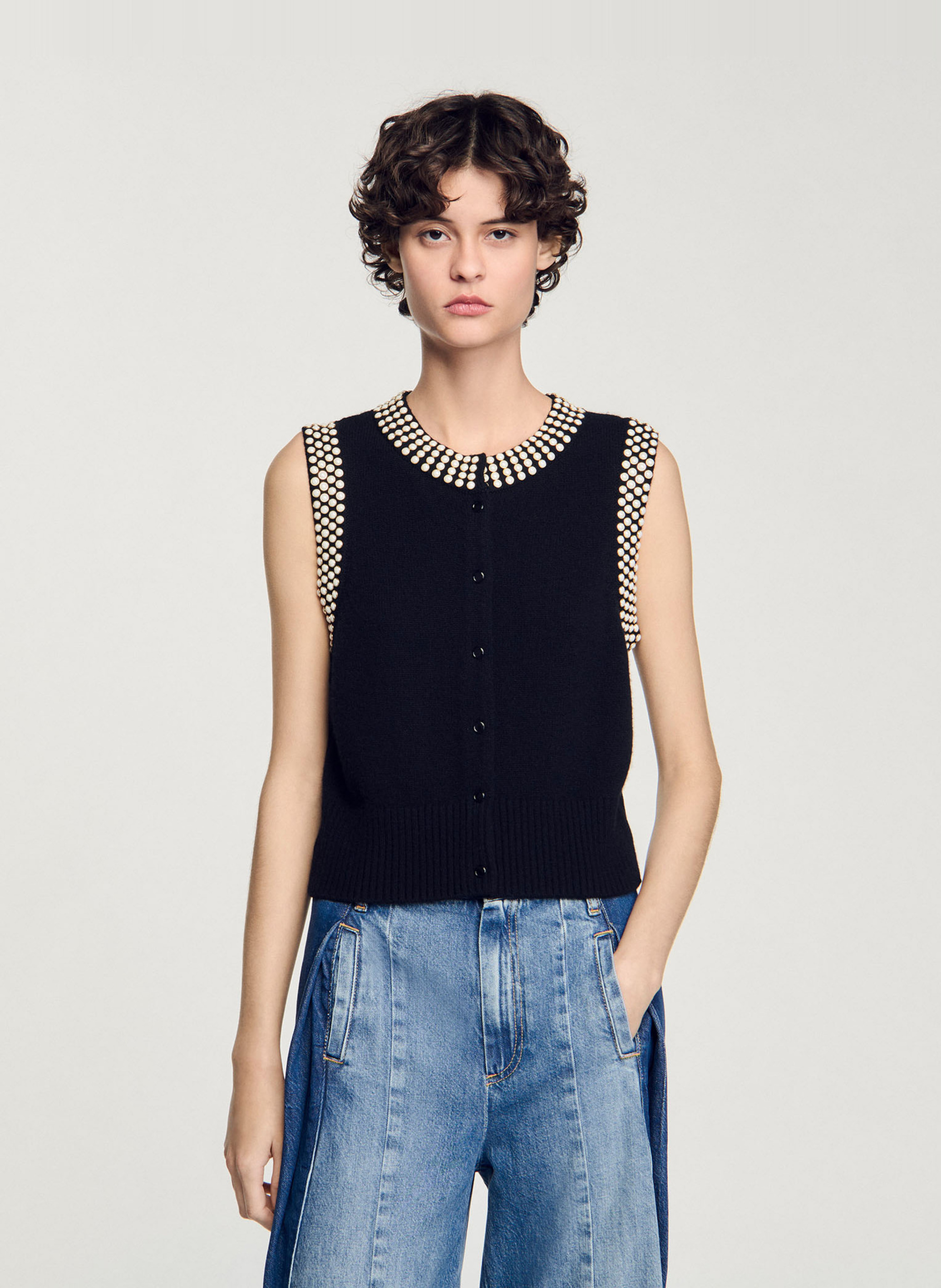 TOM TAILOR Damen Pullunder - Melange Strickweste Mit Zopfmuster & Wollanteil