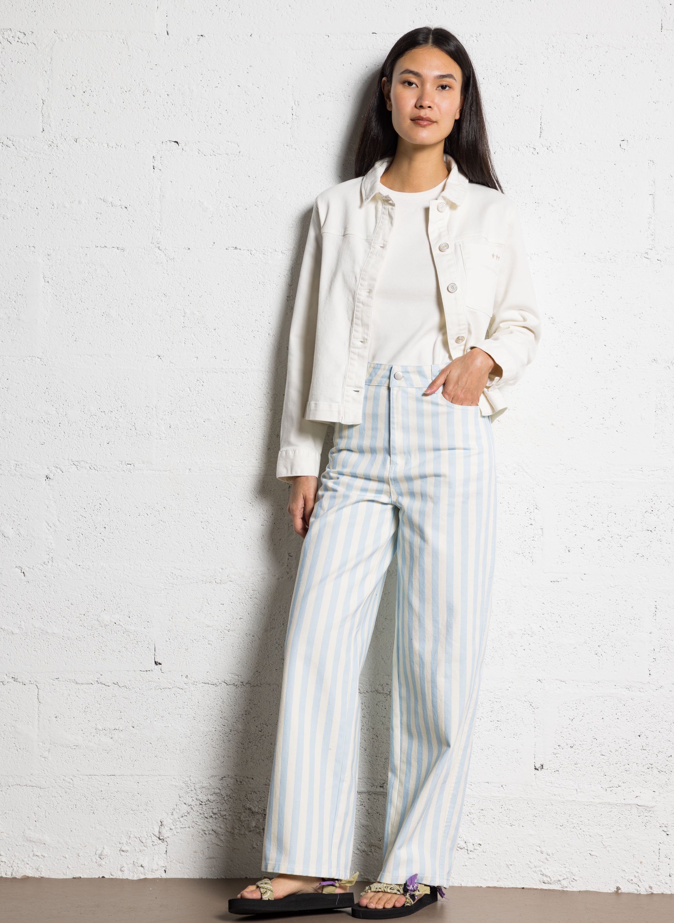 Jean large à rayures THE TINY BIG SISTER Bleu