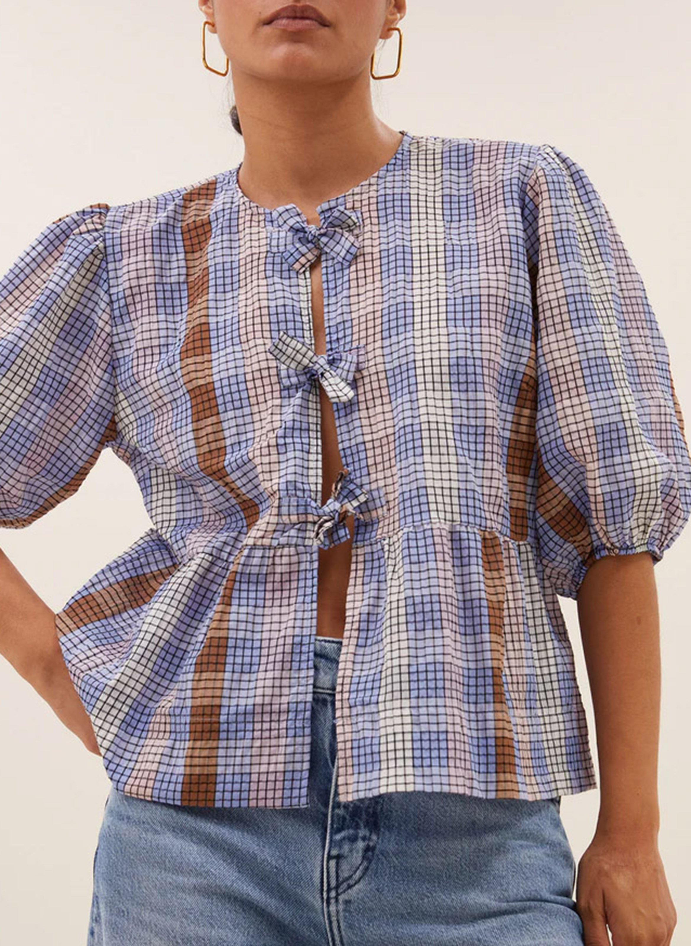 Printed loose-fitting blouse with bows BY BAR Purple