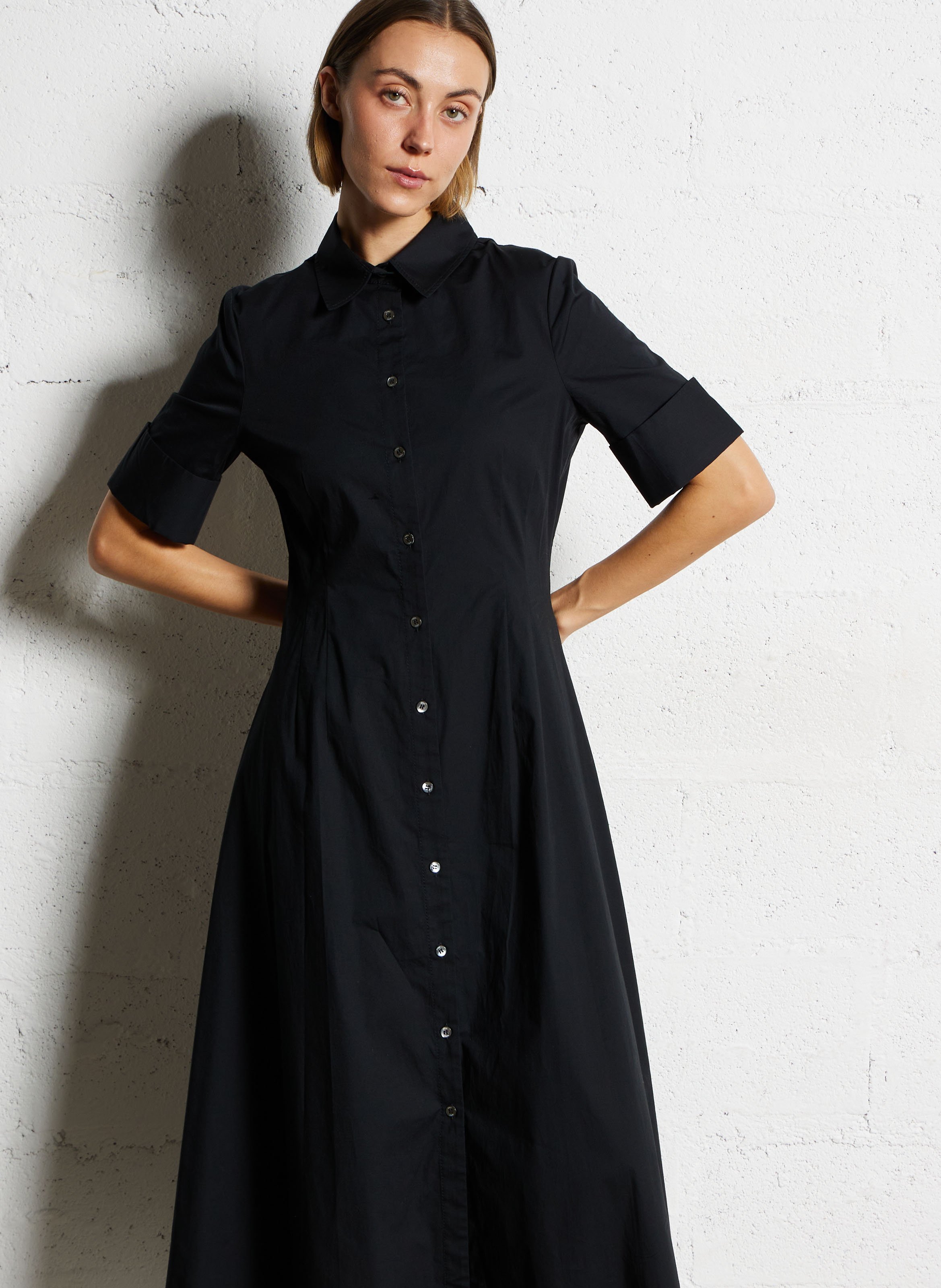 Long cotton-blend dress STAUD Black