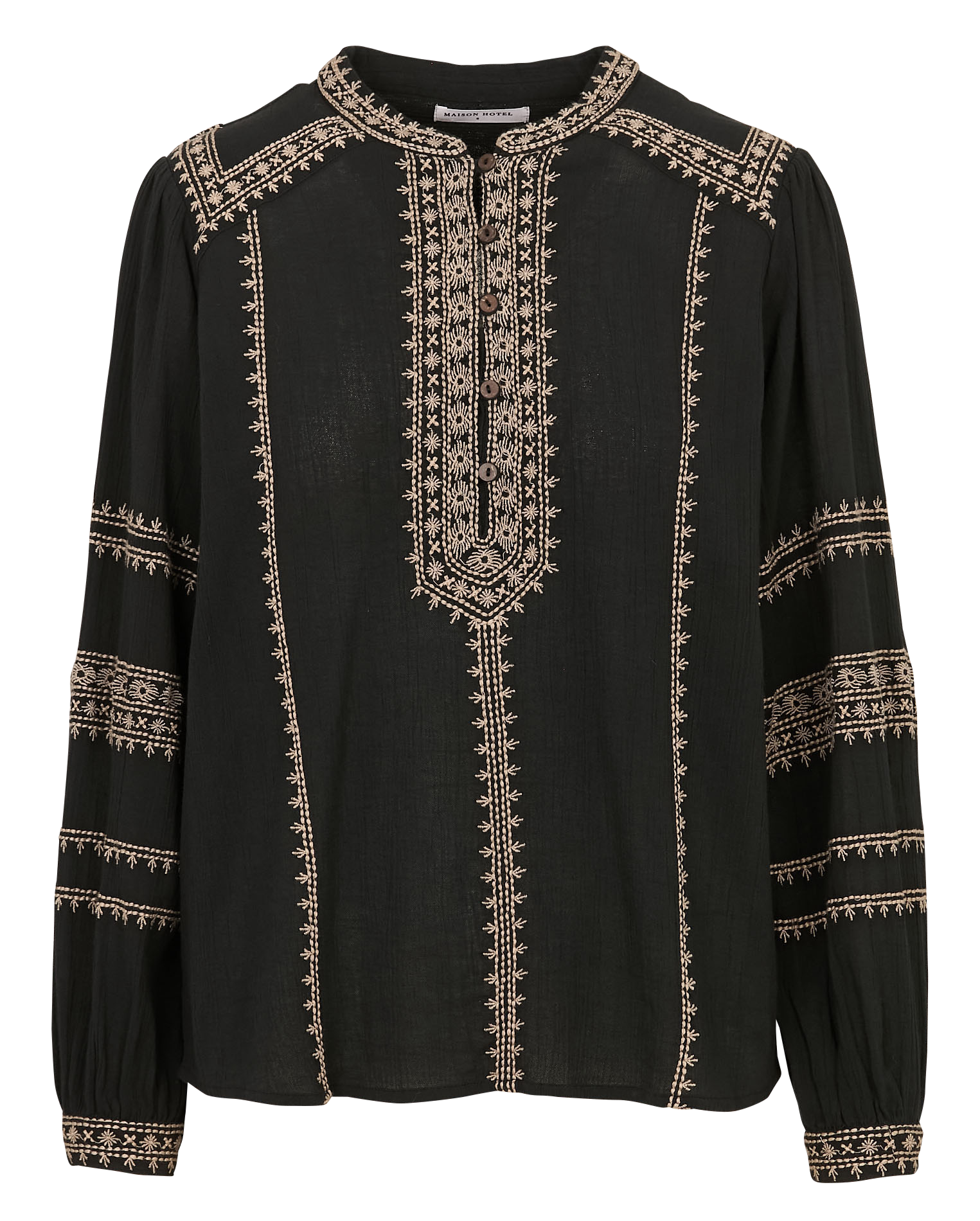 Round neck blouse with embroidered details MAISON HOTEL Black