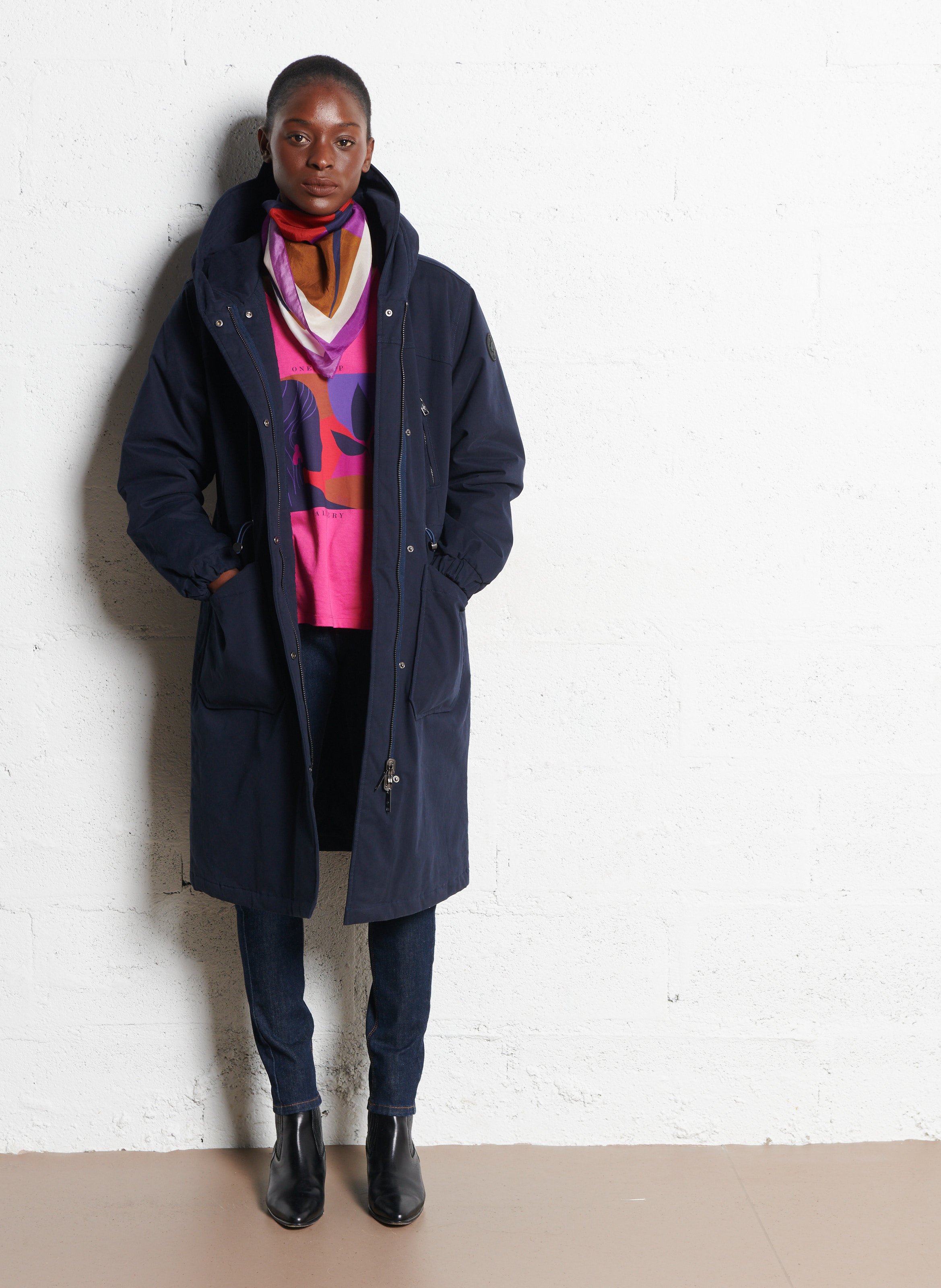 High-neck cotton-blend parka ONE STEP Blue