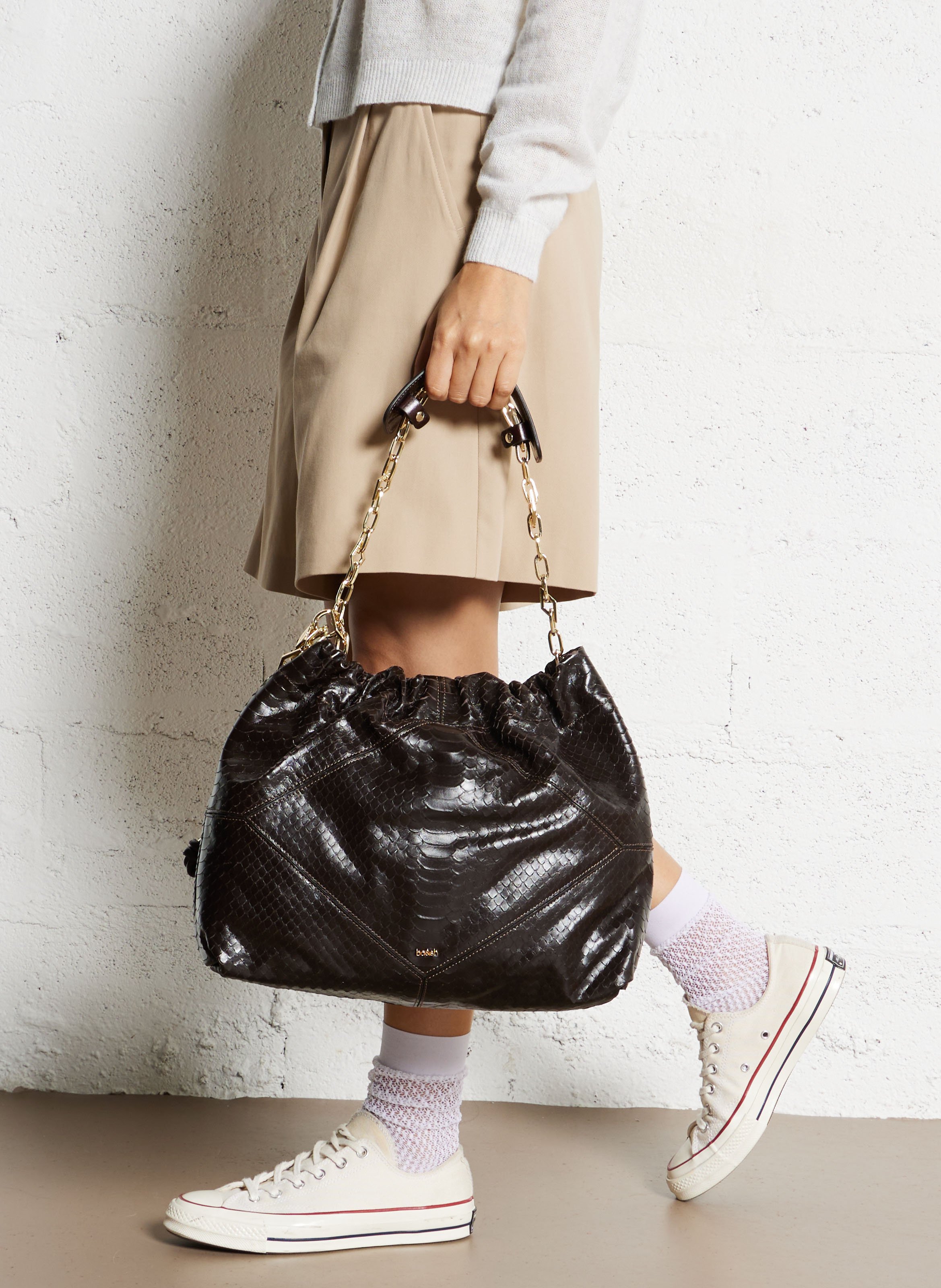 Sac porté épaule en cuir embossé python BA&SH Marron