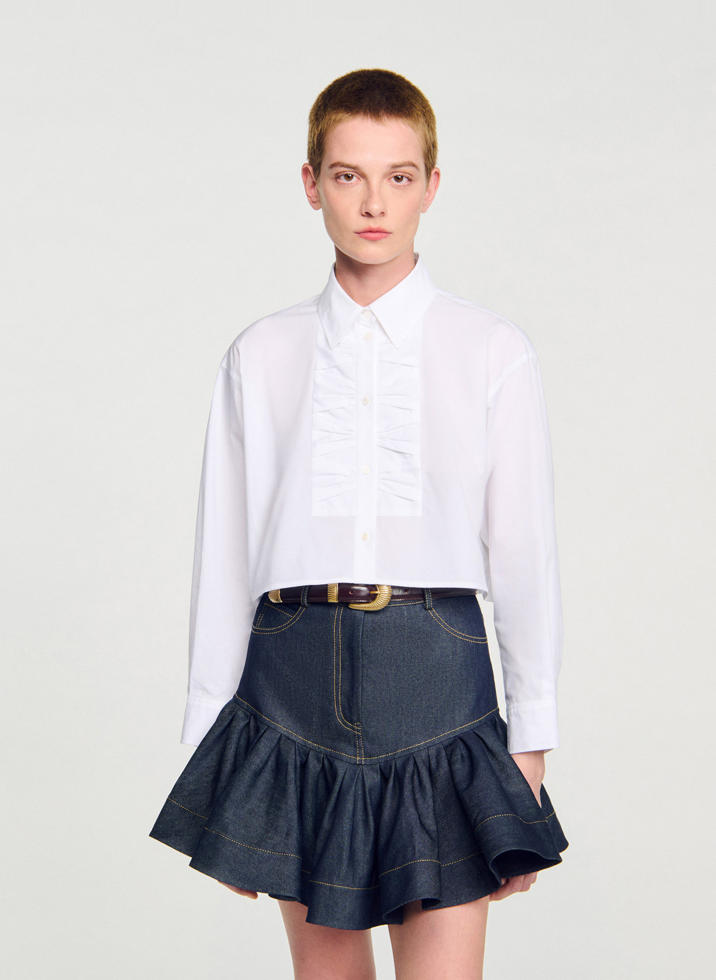 Chemise courte ample unie  SANDRO Blanc