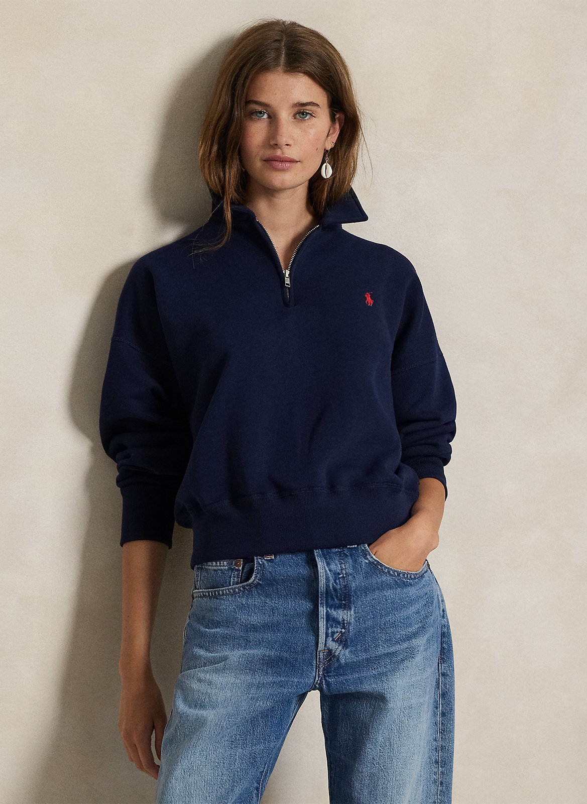 Sweat col classique en coton mélangé POLO RALPH LAUREN Bleu