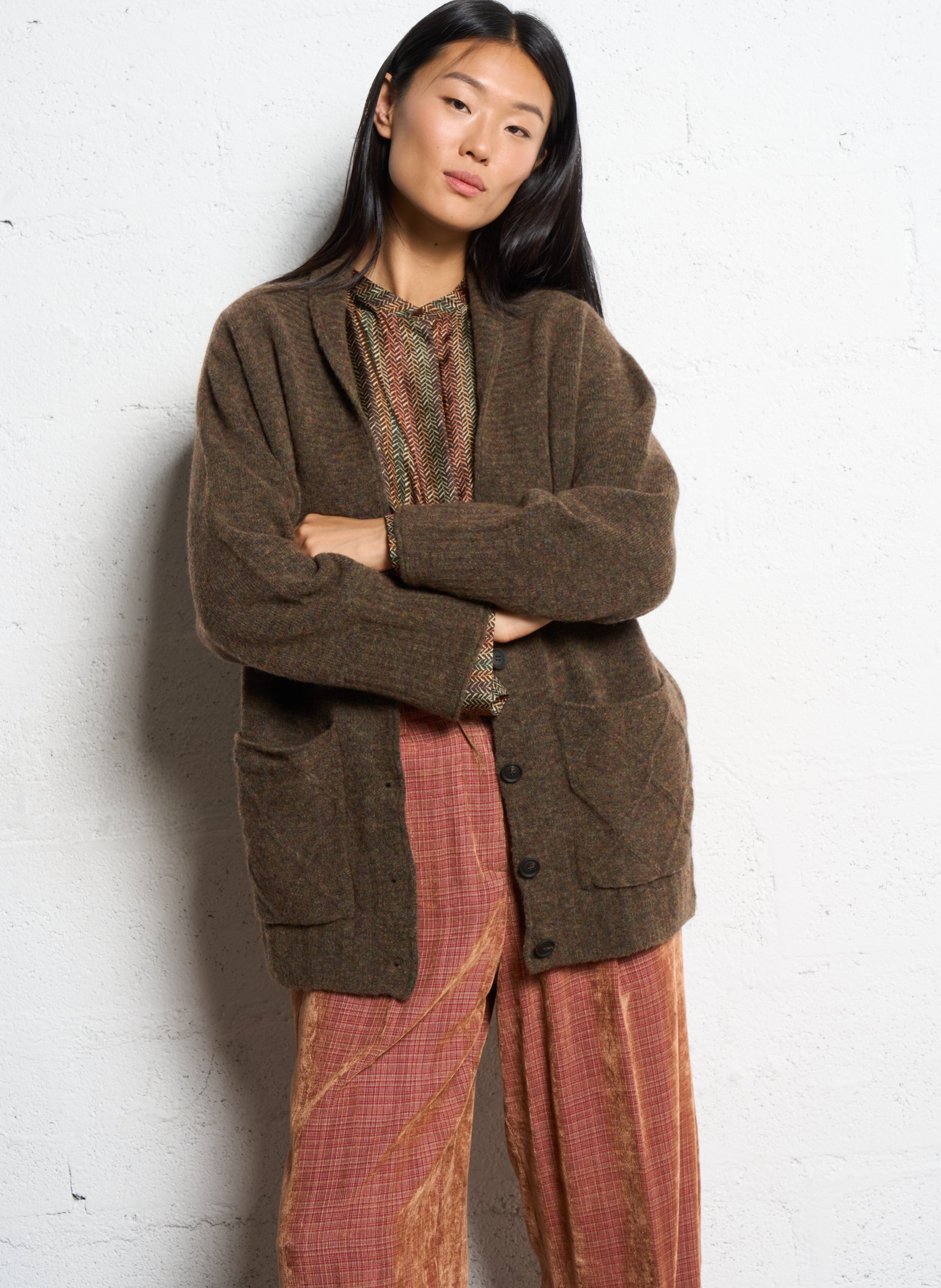 Gilet droit boutonné en laine mélangée MOMONI Vert