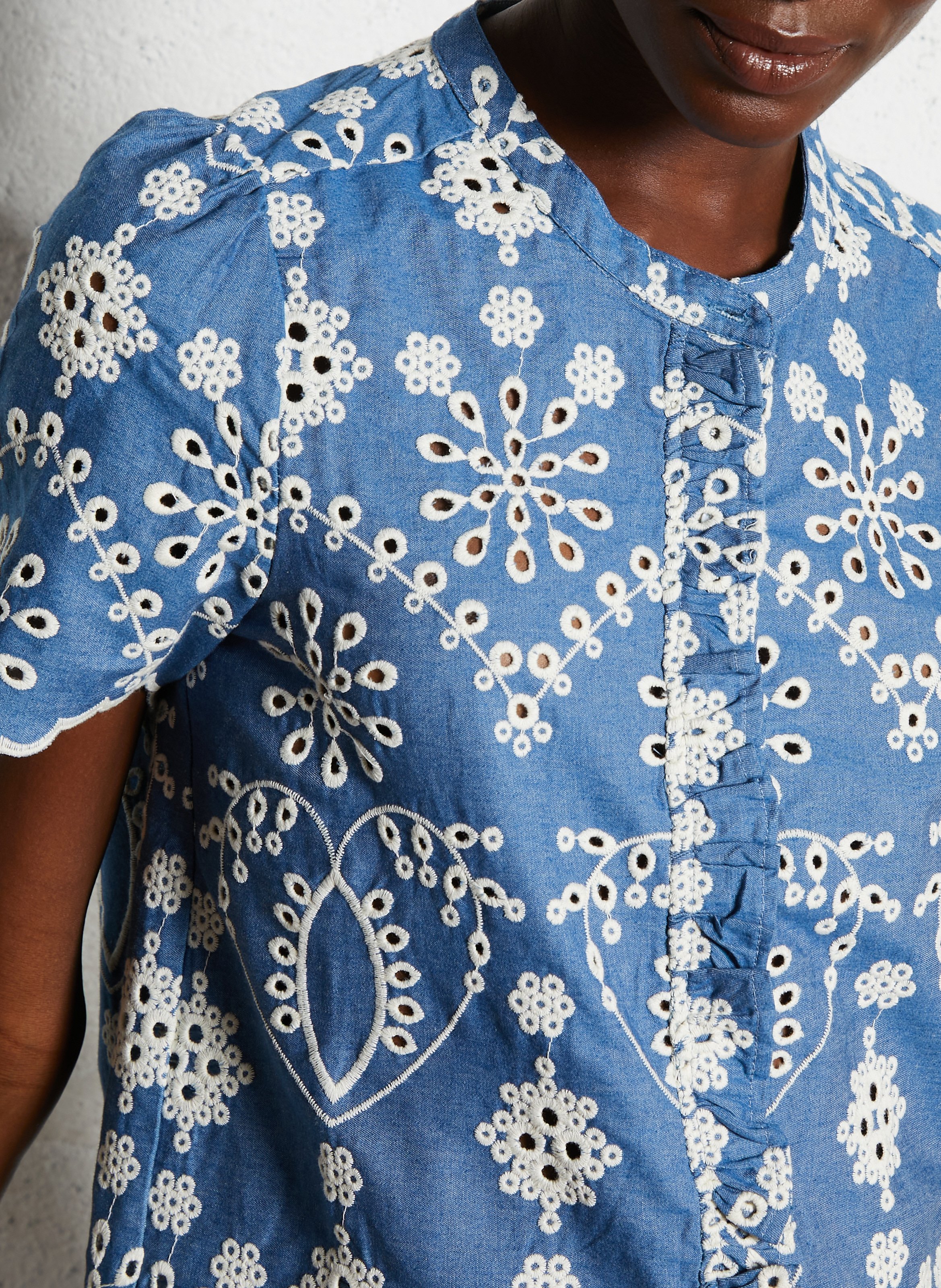 Chemise droite col rond en coton LA PETITE ETOILE Bleu