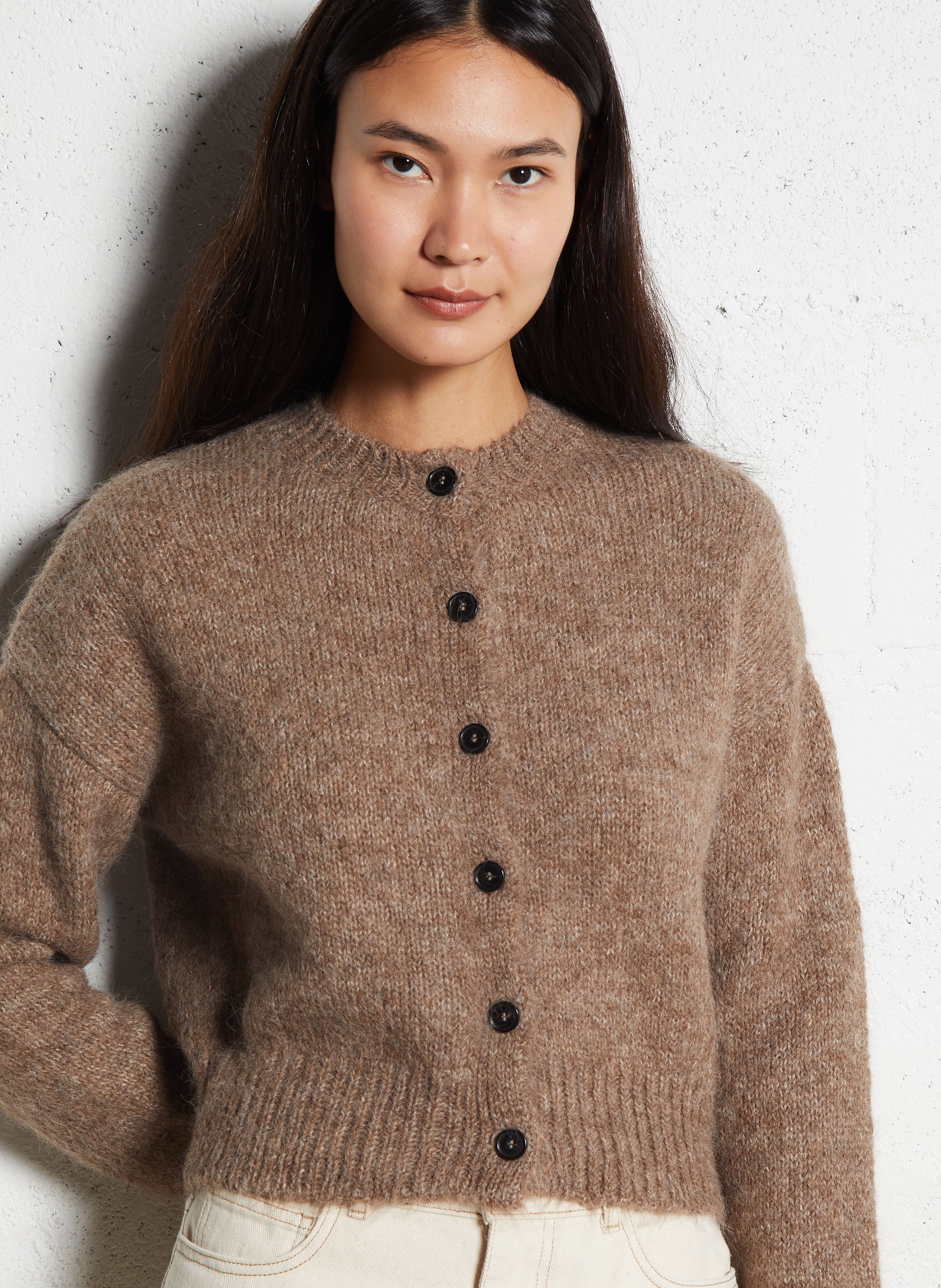 Gilet ample col rond en alpaga mélangé MASSCOB Marron