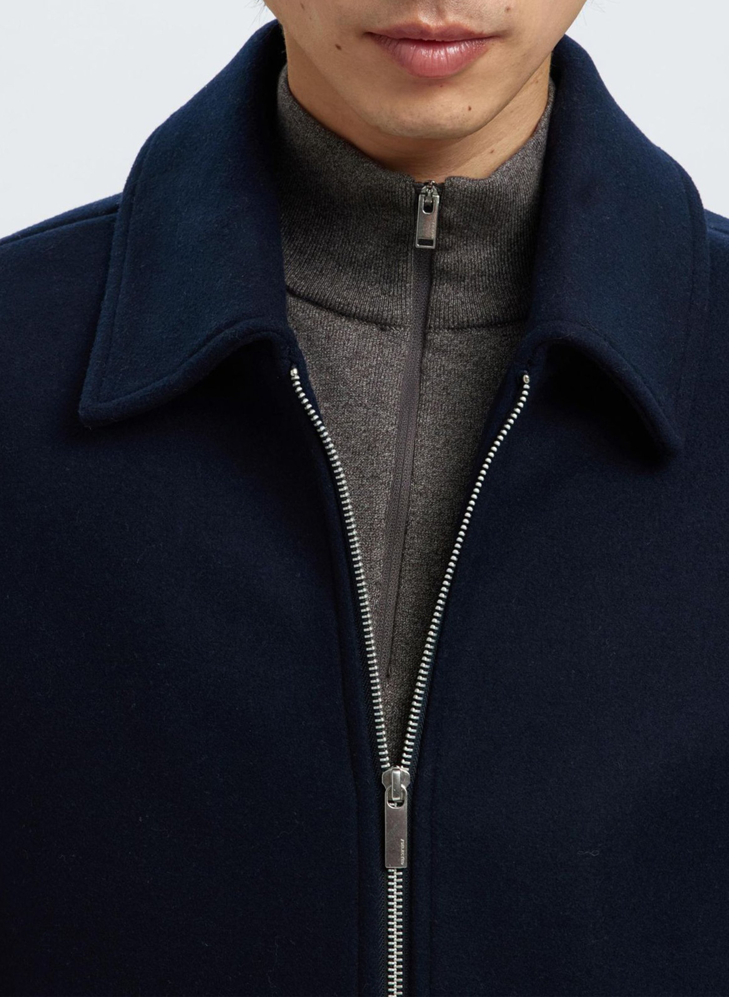 Gerade geschnittene Jacke aus recycelter Mischwolle SELECTED Blau