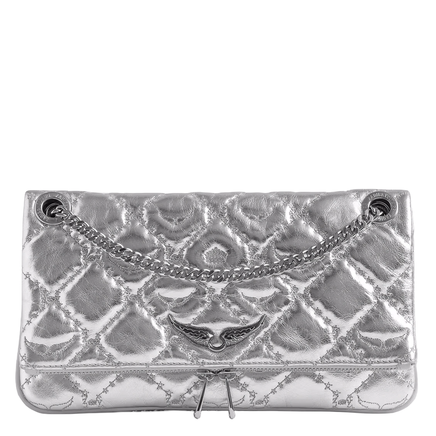 Gewatteerde clutch met metallic leren flap ZADIG&VOLTAIRE Grijs