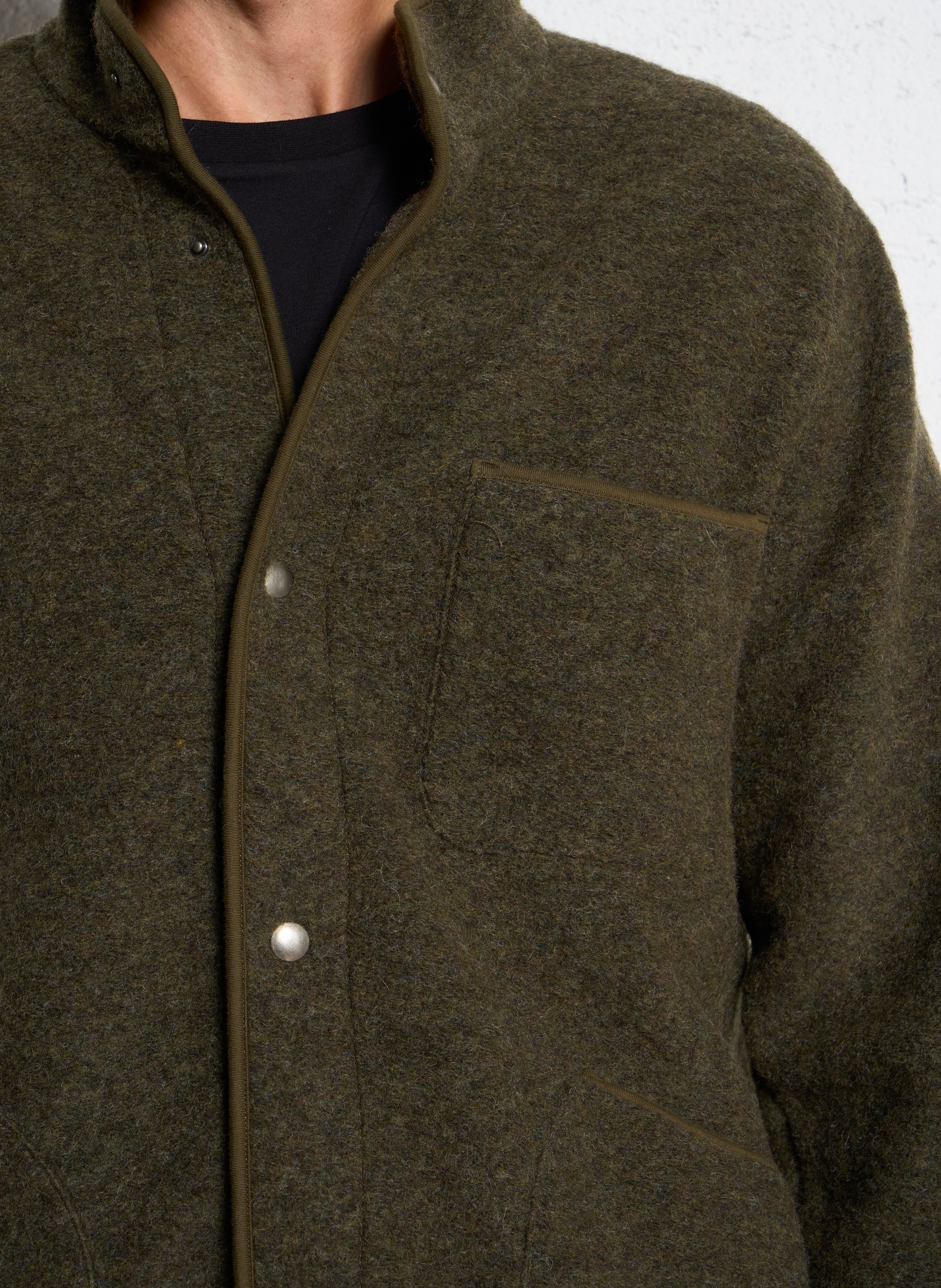 Veste droite col montant en laine mélangée HARTFORD Kaki