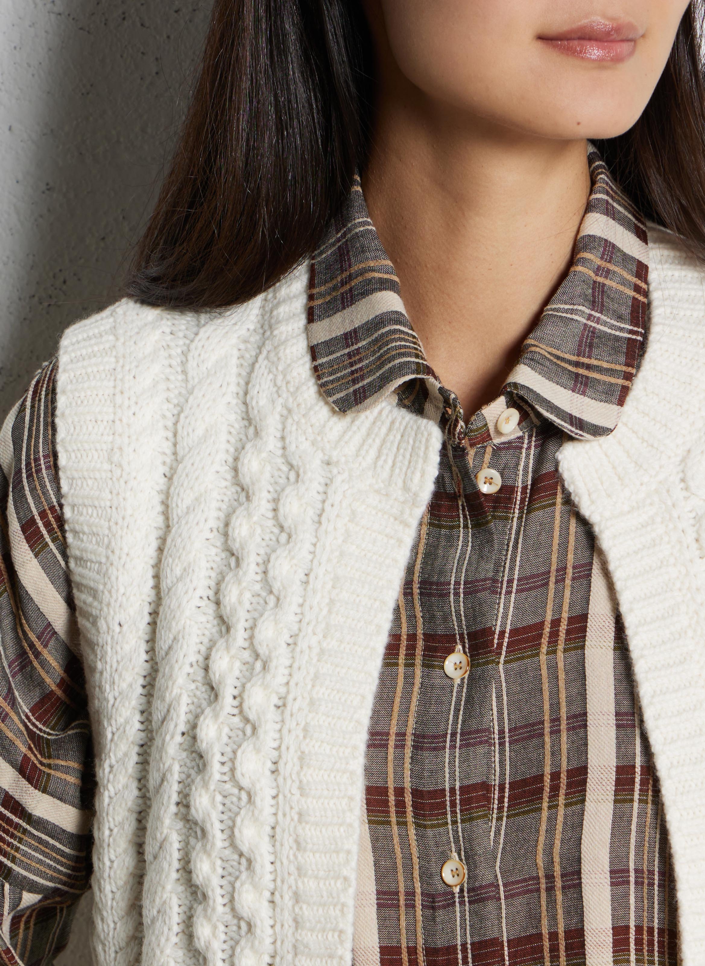 Gilet droit col rond en laine mélangée MAISON 123 Beige