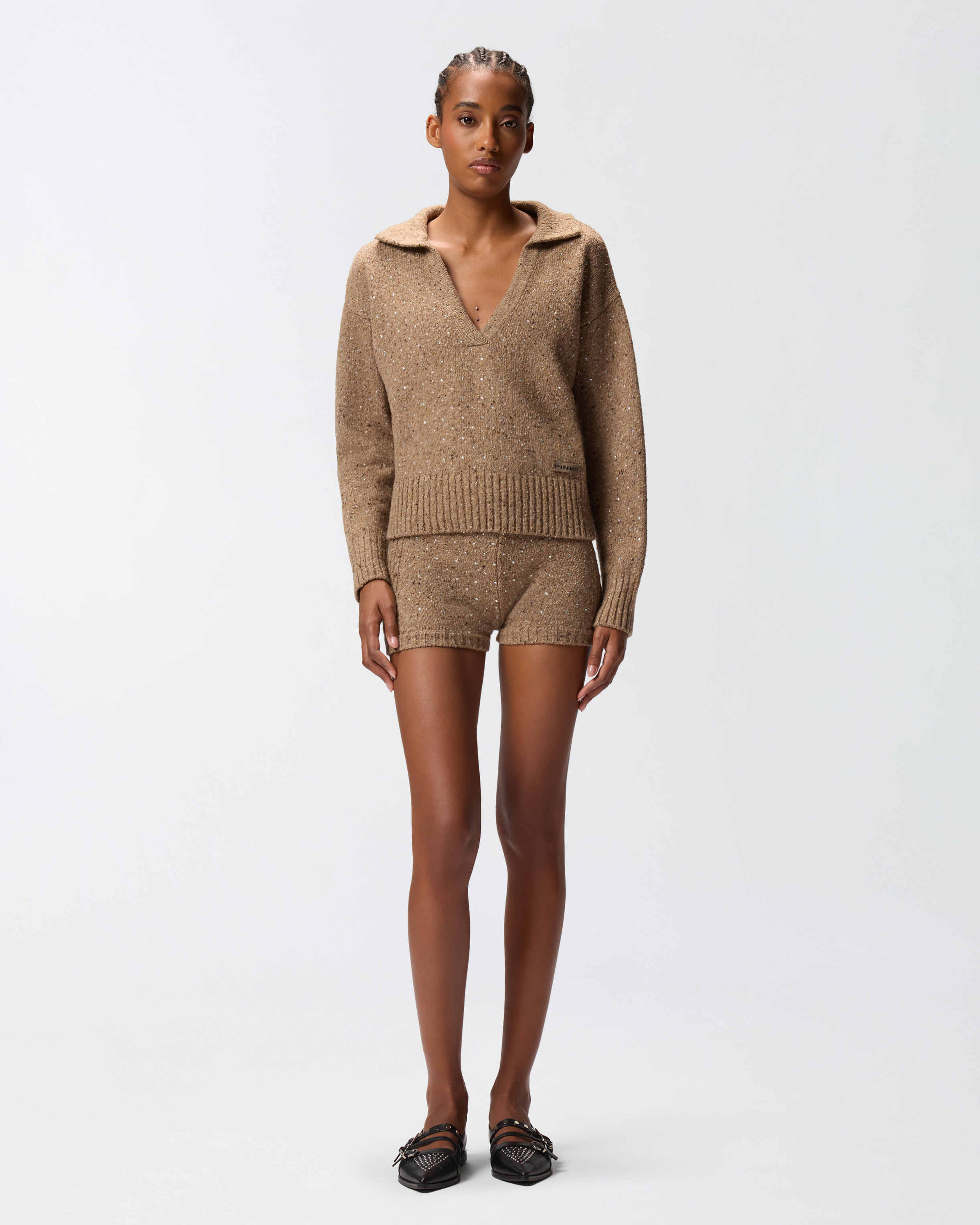 V-neck sweater with rhinestones PINKO Multicolored