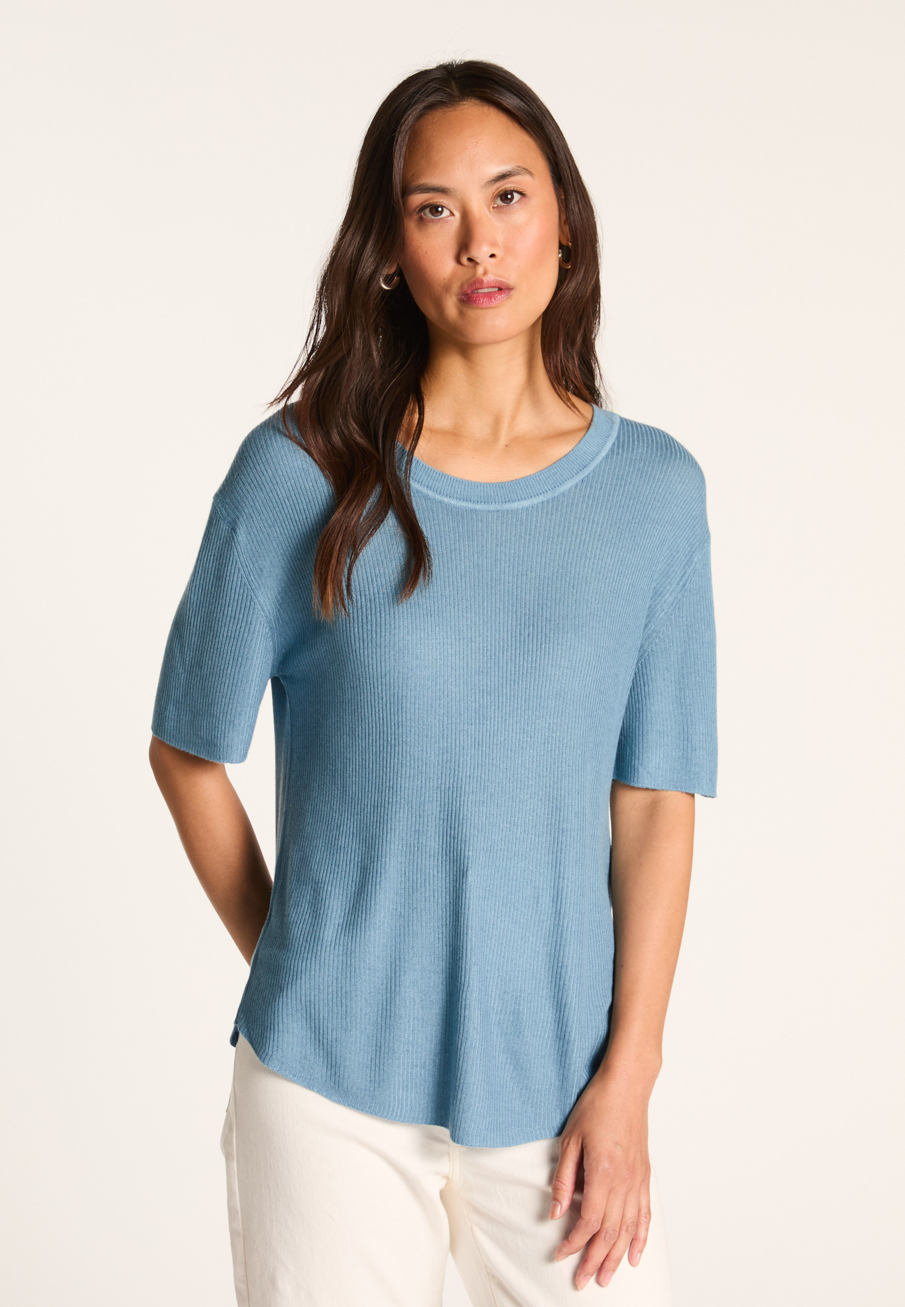 Bamboo and cashmere T-shirt MAISON MONTAGUT Blue