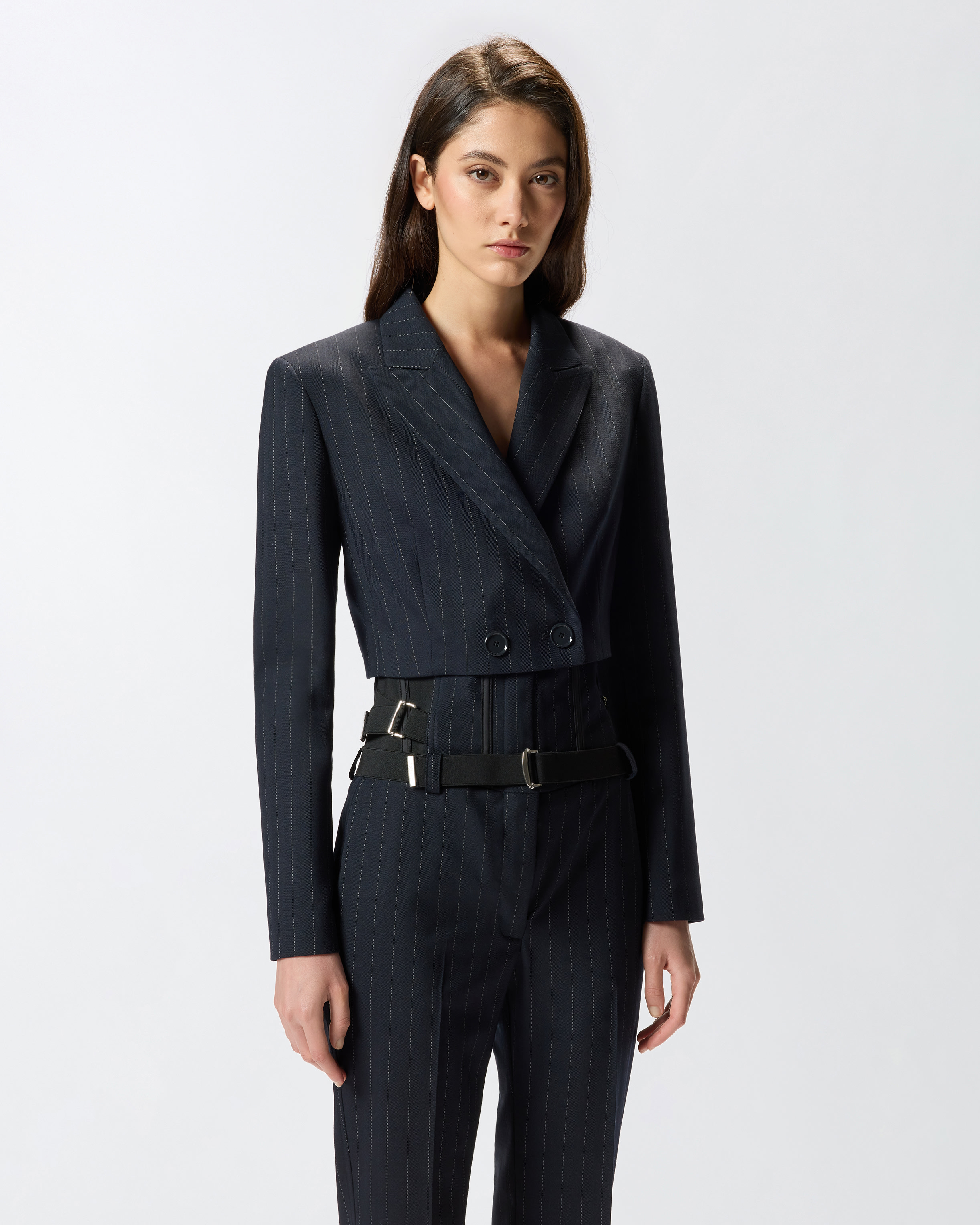 Short striped polywool jacket PINKO Multicolored