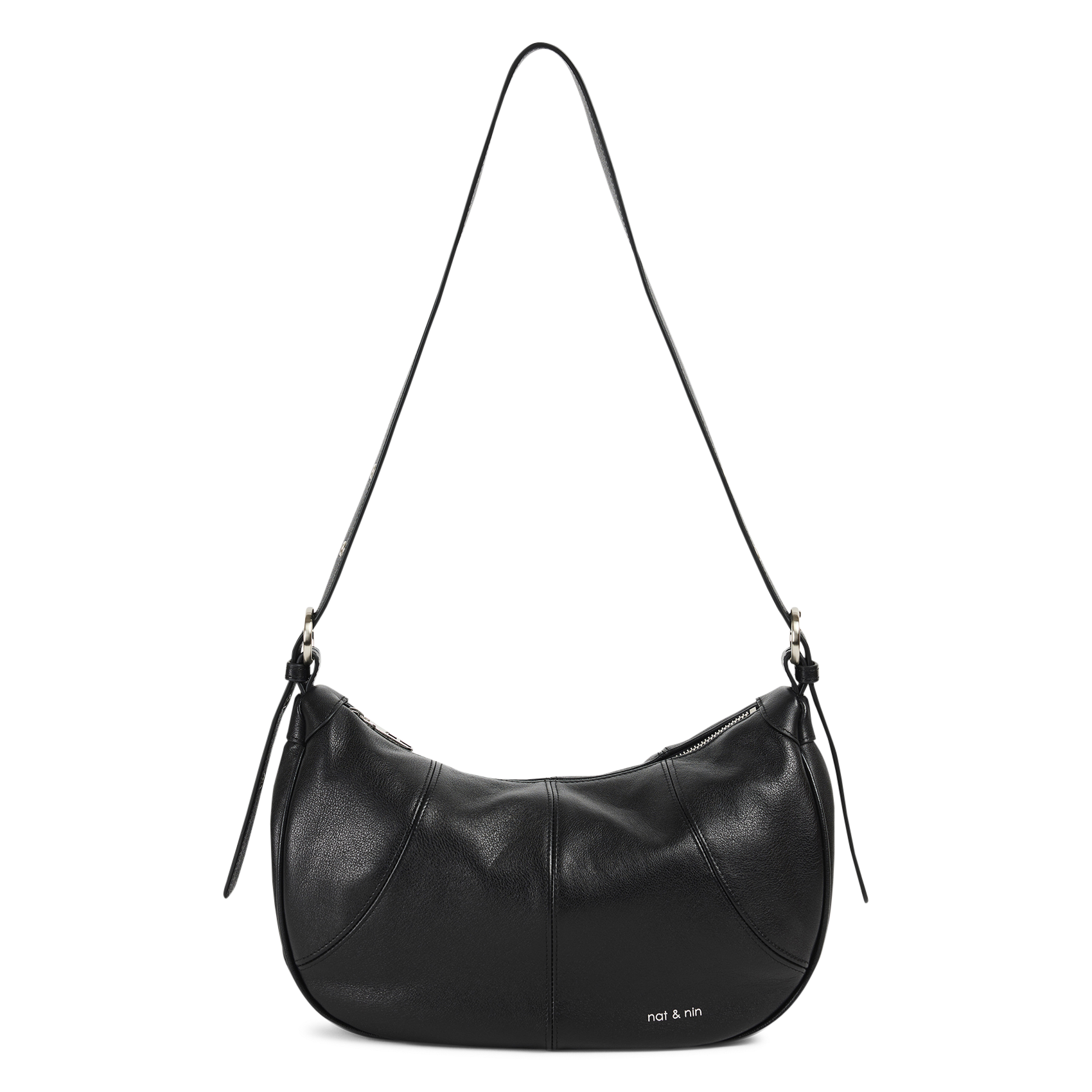 Sac bandoulière en cuir lisse NAT & NIN Noir