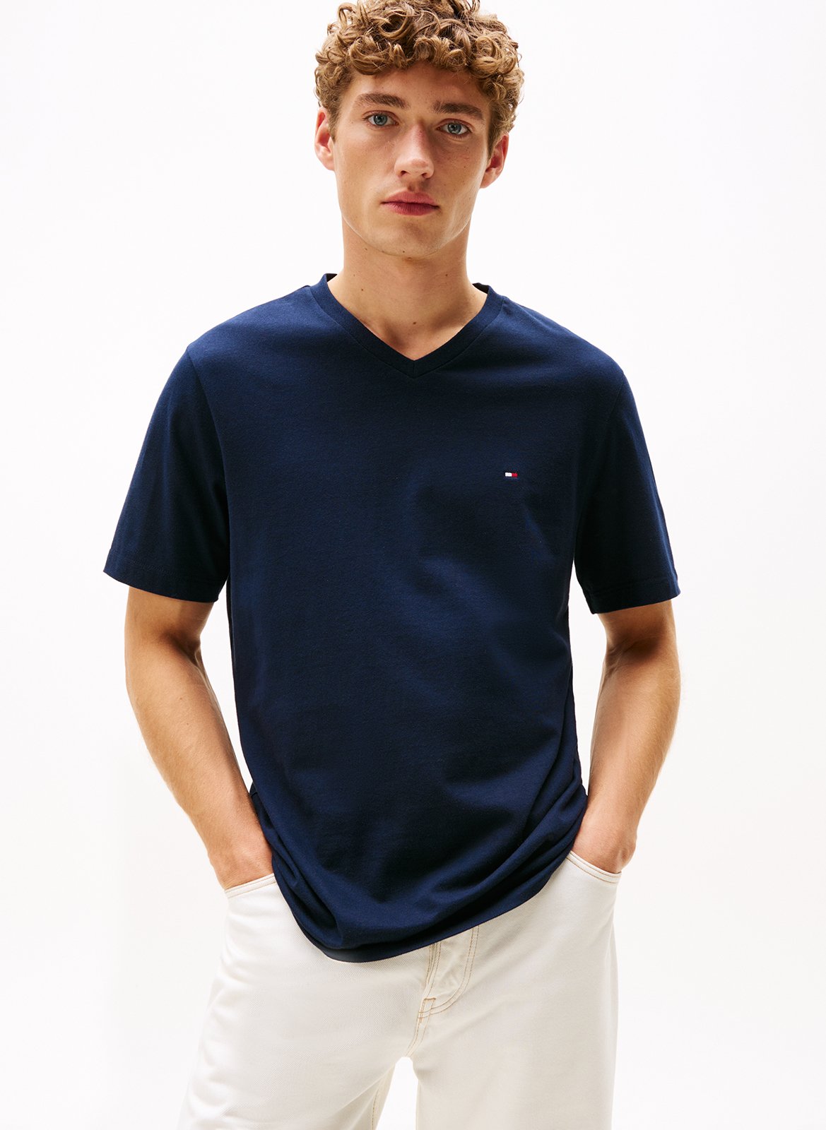 Plain cotton V-neck t-shirt TOMMY HILFIGER Blue