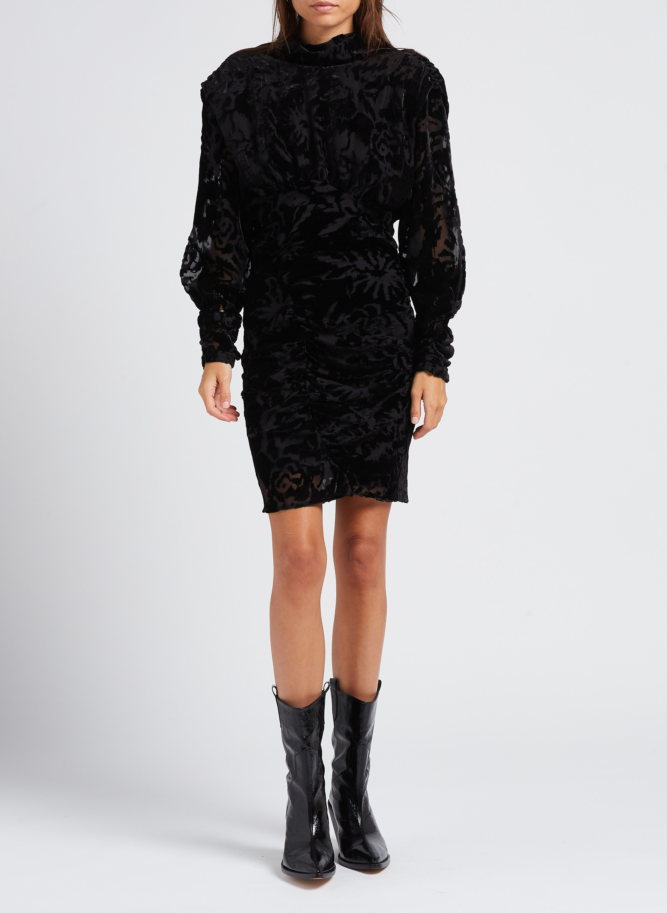 Gerade geschnittenes Jacquard-Kurzkleid mit Stehkragen IRO Schwarz