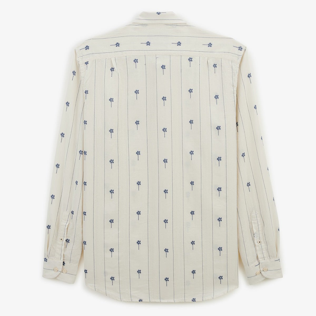 Long-sleeved cotton jacquard shirt with embroidered flowers SERGE BLANCO White