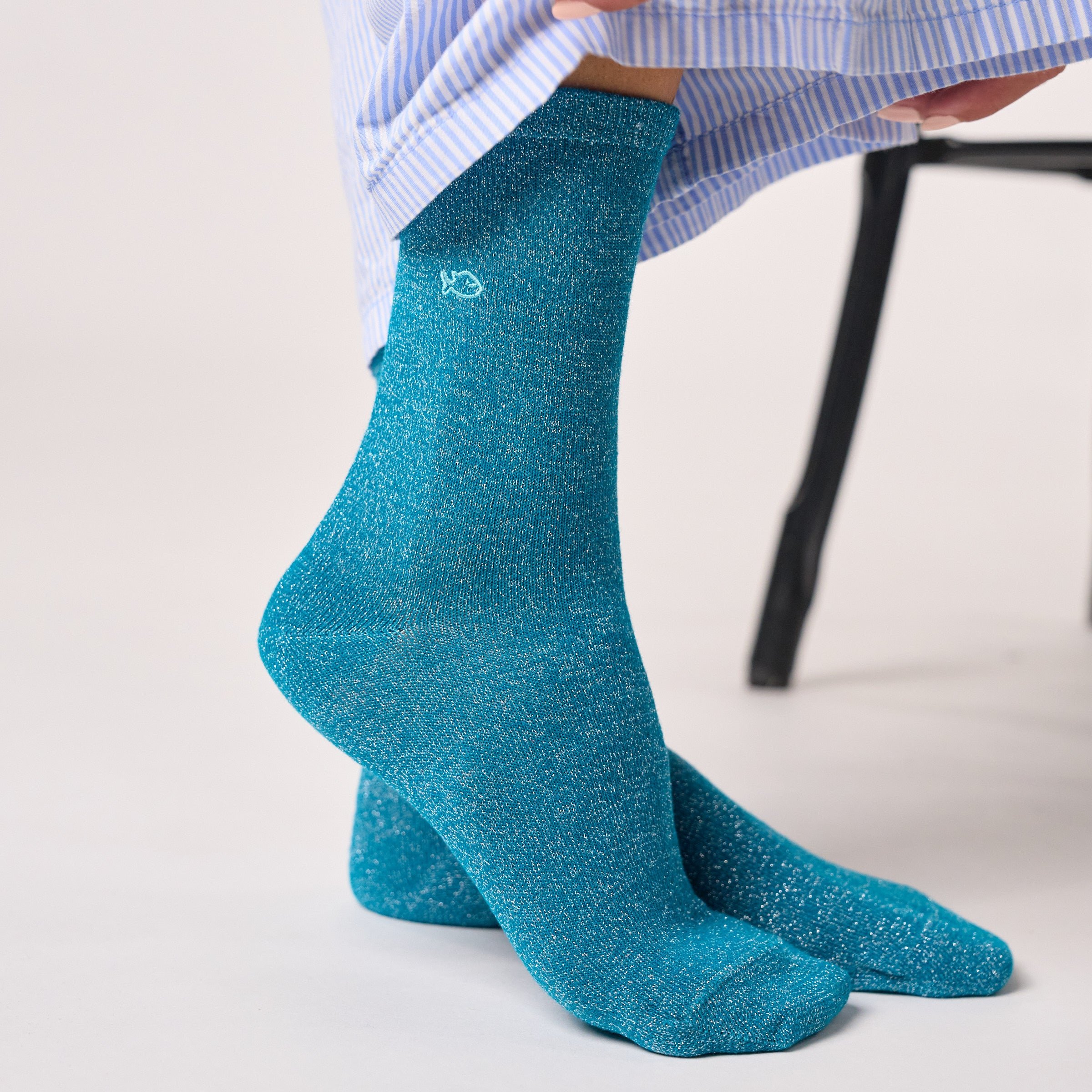 Solid Combed Cotton Glittery Socks Blue