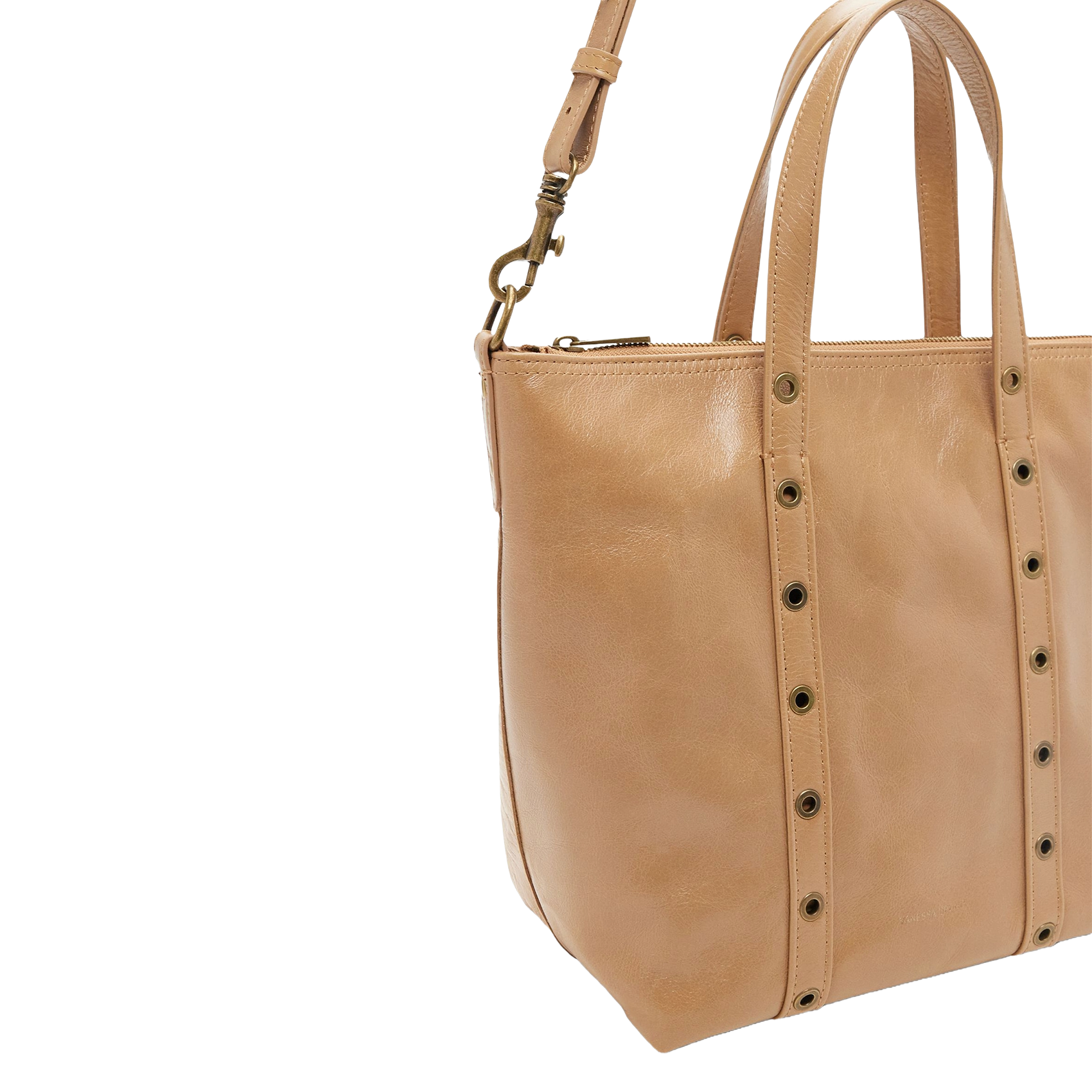 Zippered leather tote bag VANESSA BRUNO Beige