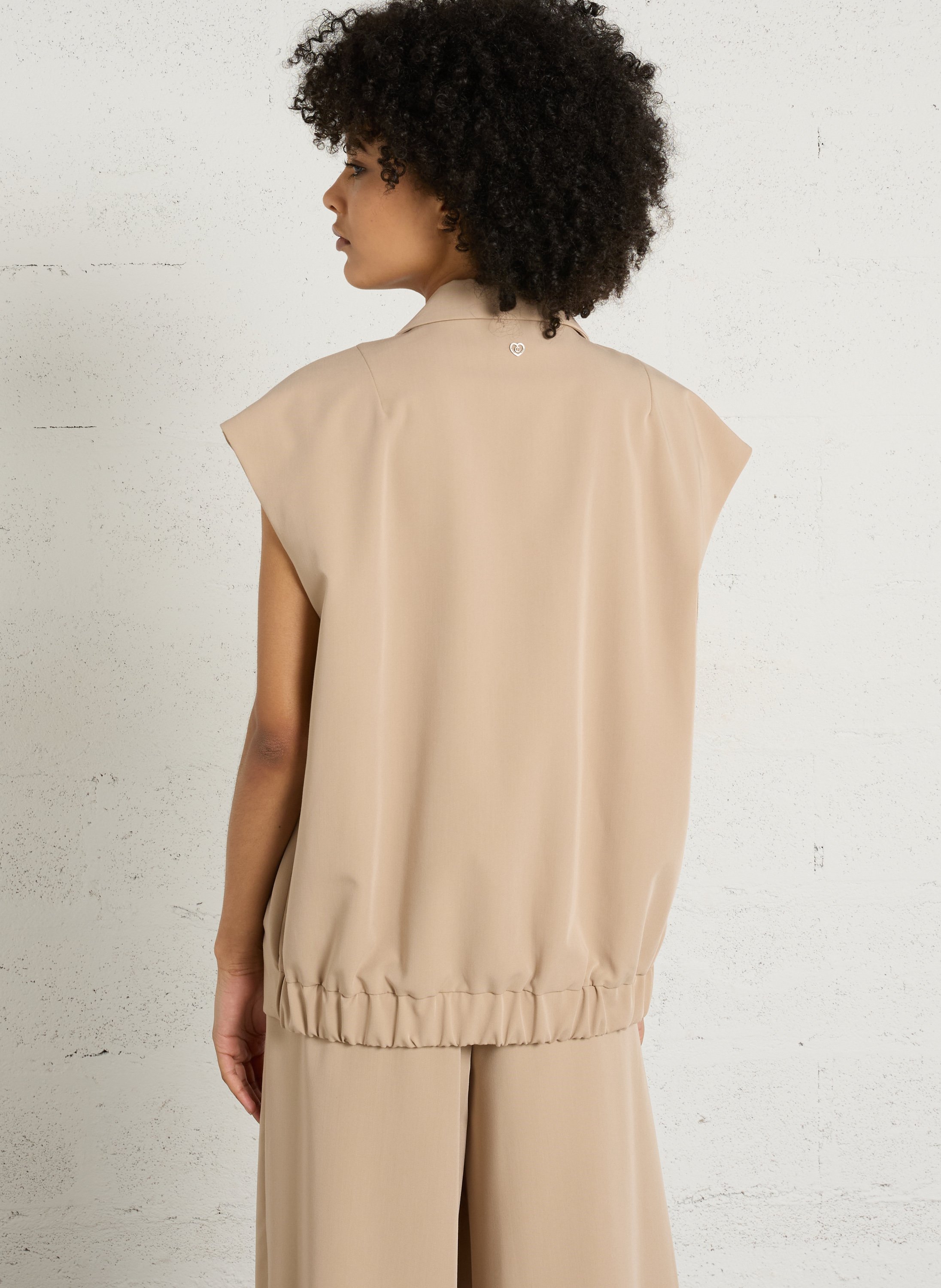 Cotton-blend cardigan with tailored collar PLEASE Beige