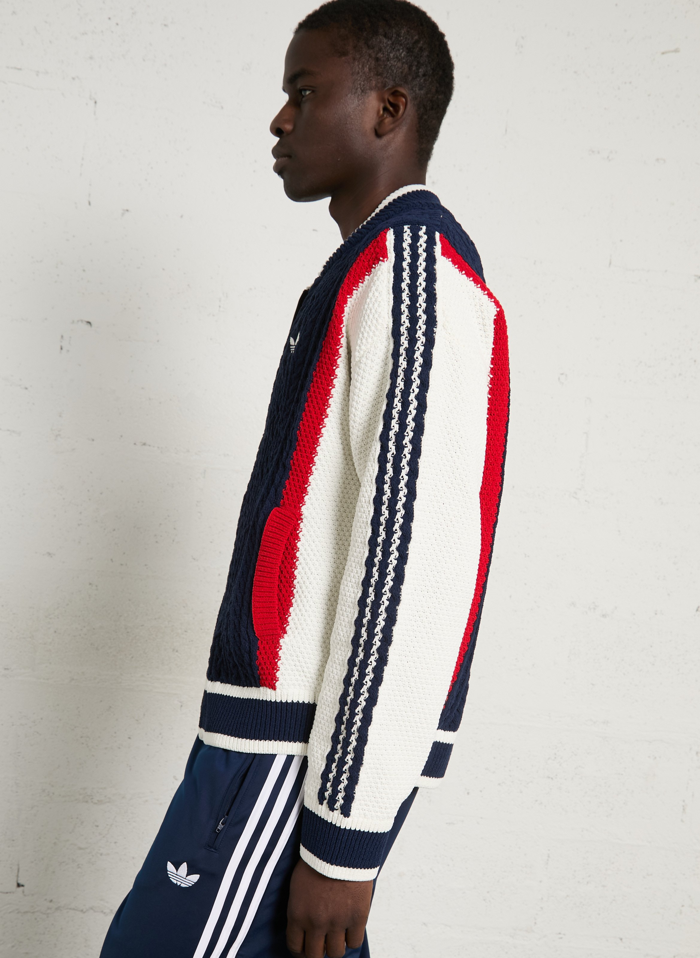 Weit geschnittener, dreifarbiger Strick-Cardigan ADIDAS Blau