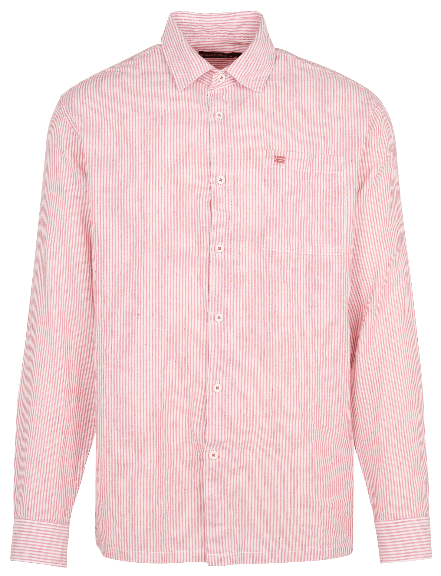 Straight classic collar striped shirt in cotton and linen NAPAPIJRI Pink