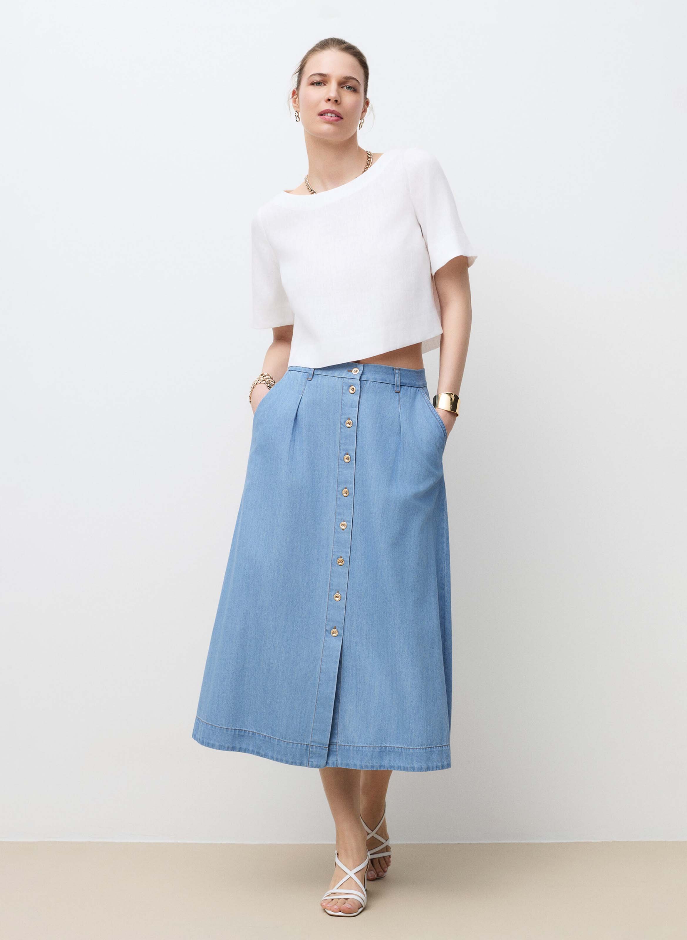 Blouse droite col bateau en lin CAROLL Blanc