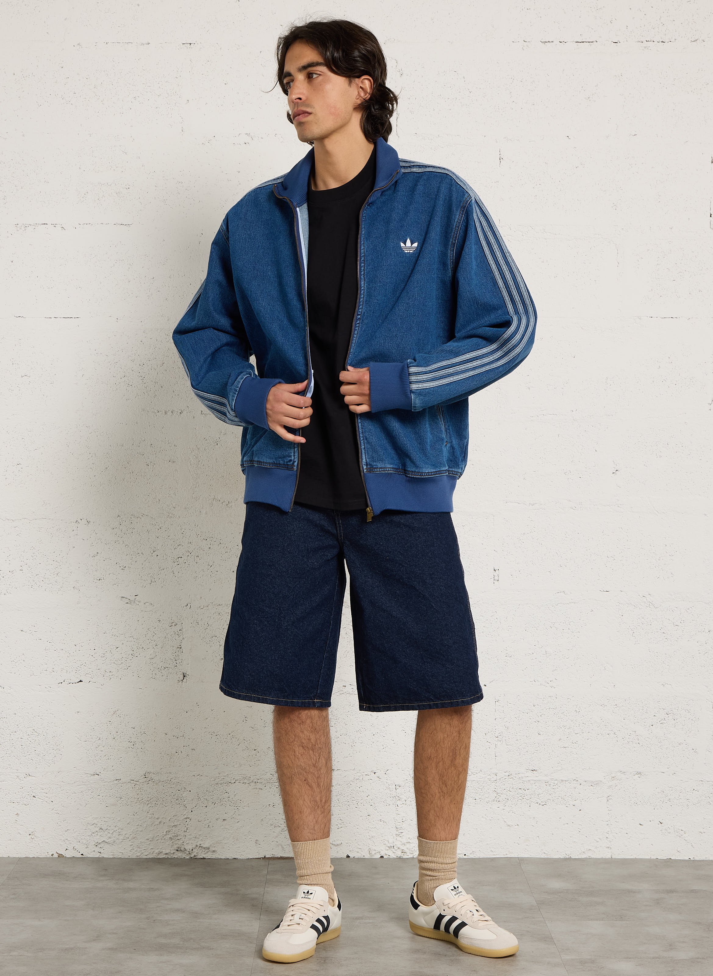 Veste en jean droite en coton ADIDAS Bleu