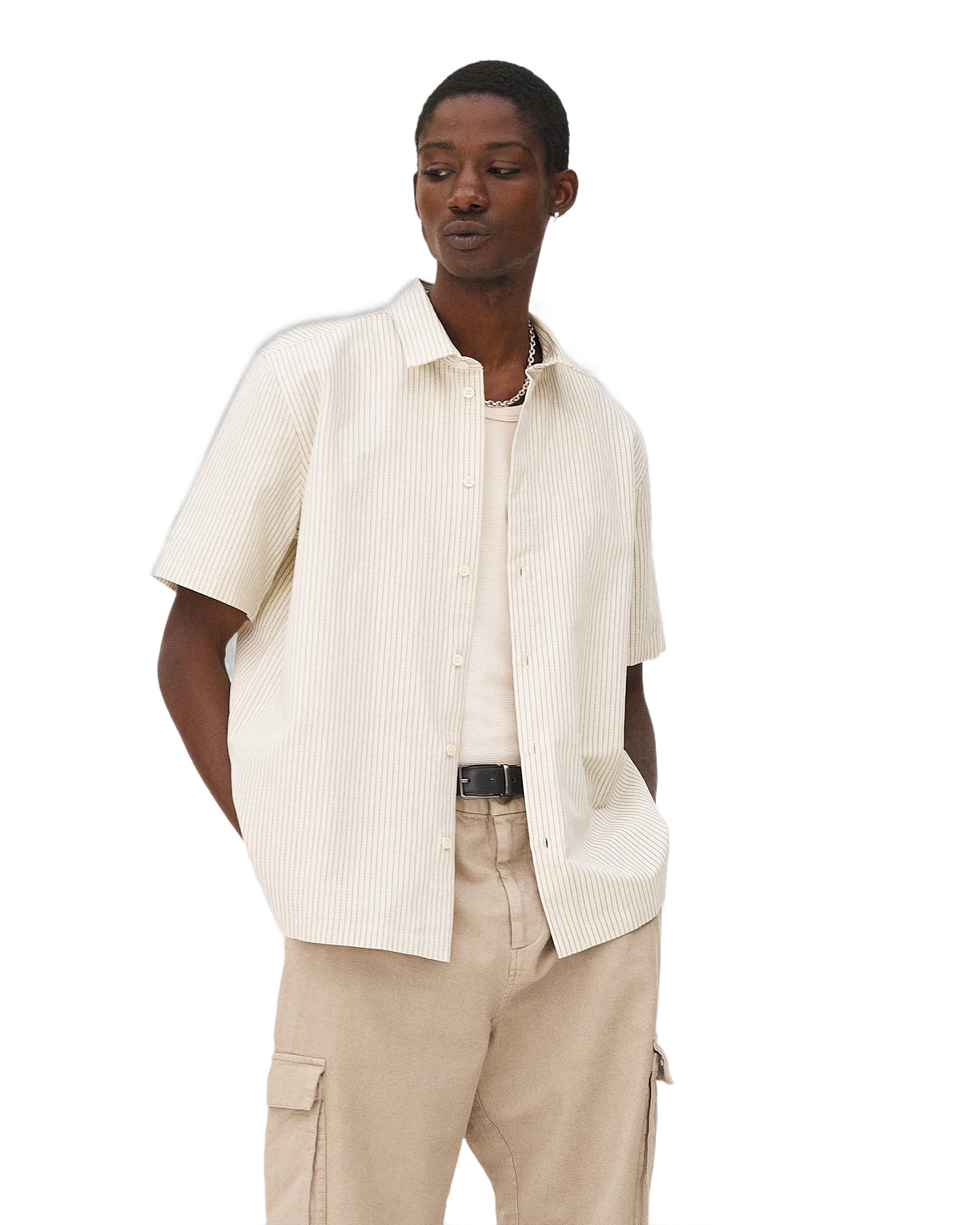 Chemise ajustée rio ecru stripes Noyoco Rouge