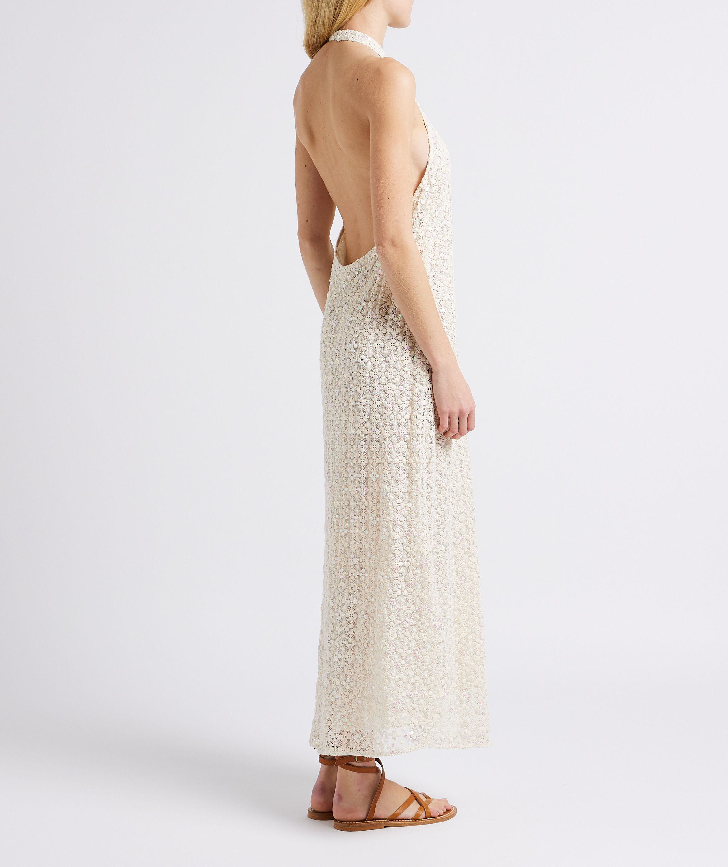 Long cotton sequined backless dress SUNDRESS White