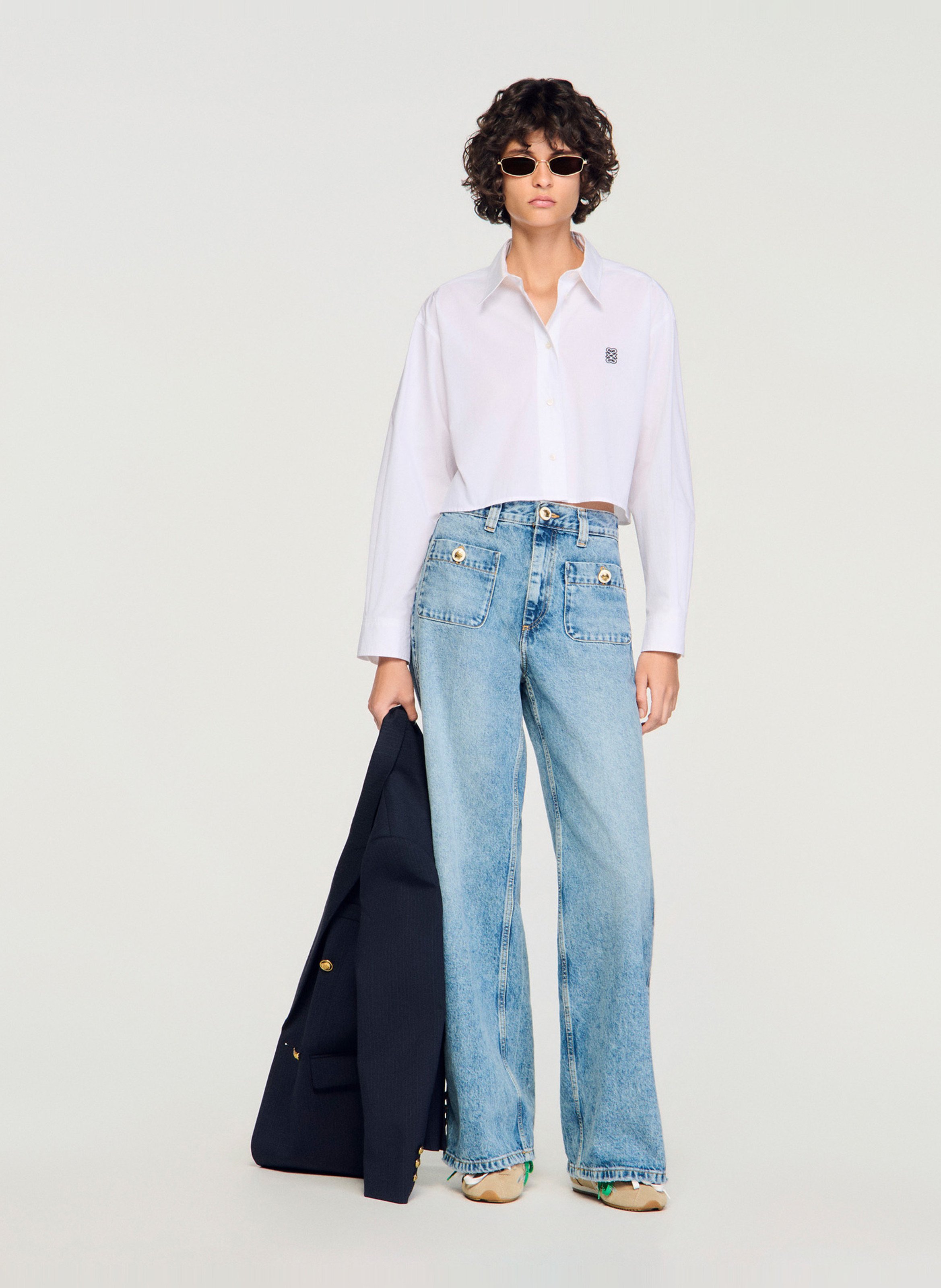 Short cotton poplin dress White