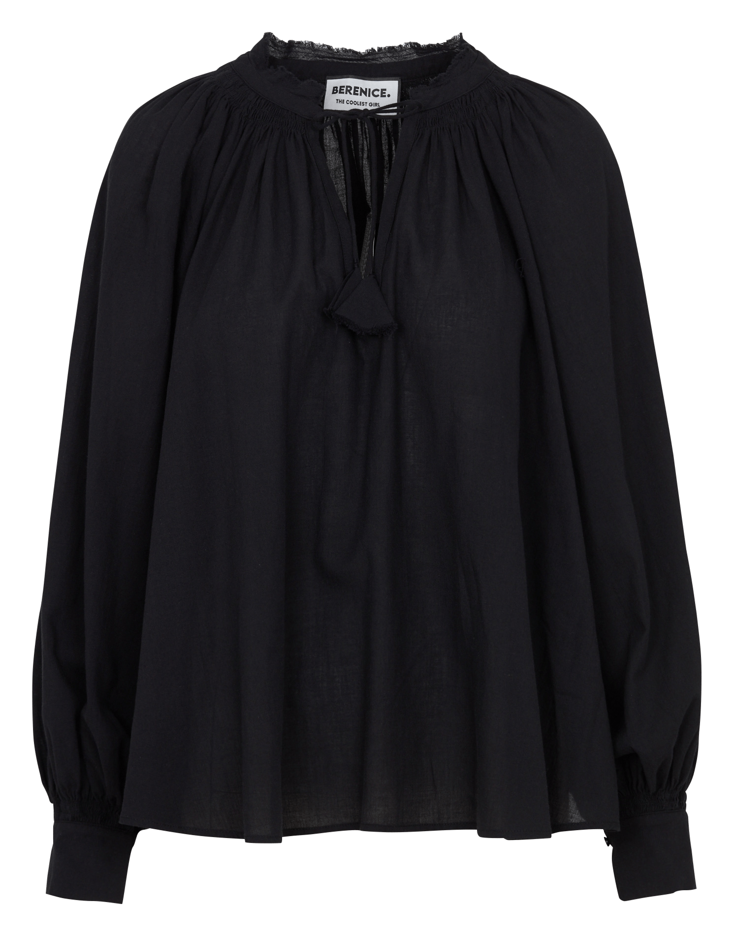 Blouse col tunisien en coton BERENICE Noir