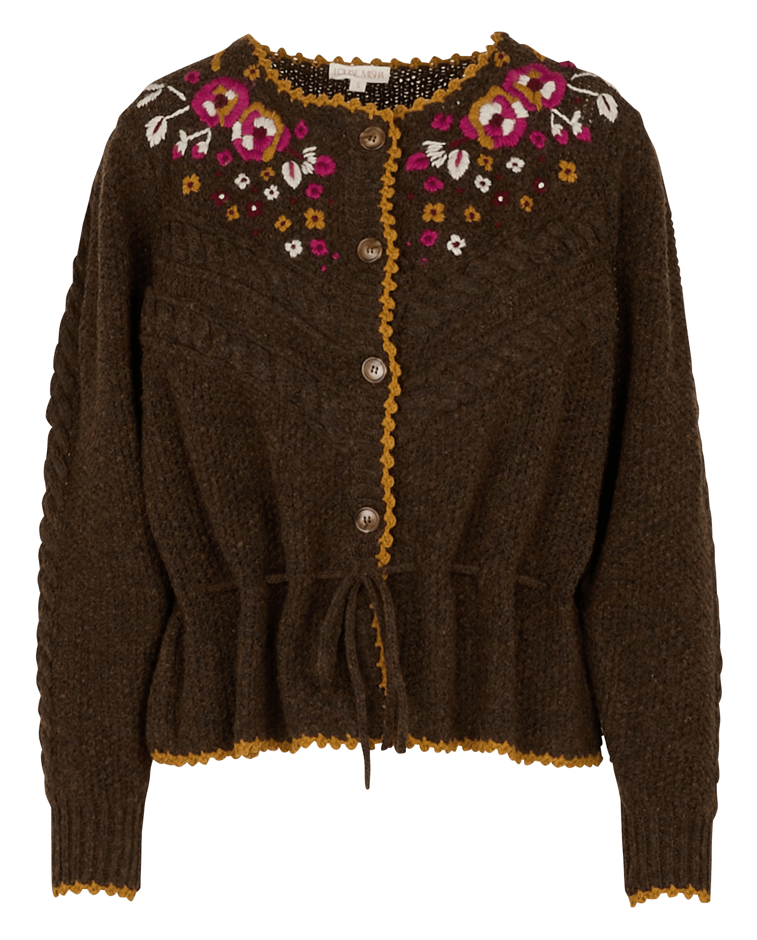 Cardigan droit col rond en maille LOUISE MISHA Marron