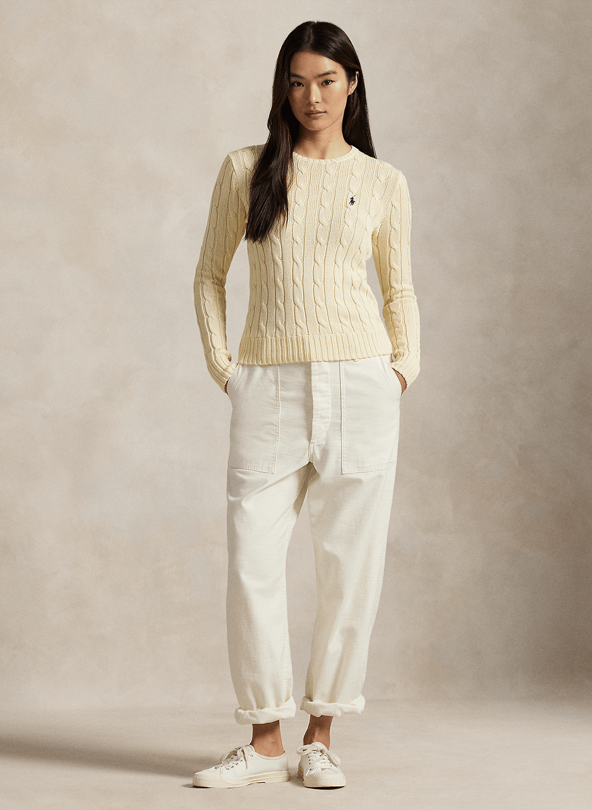 Pull moulant col rond en coton POLO RALPH LAUREN Beige