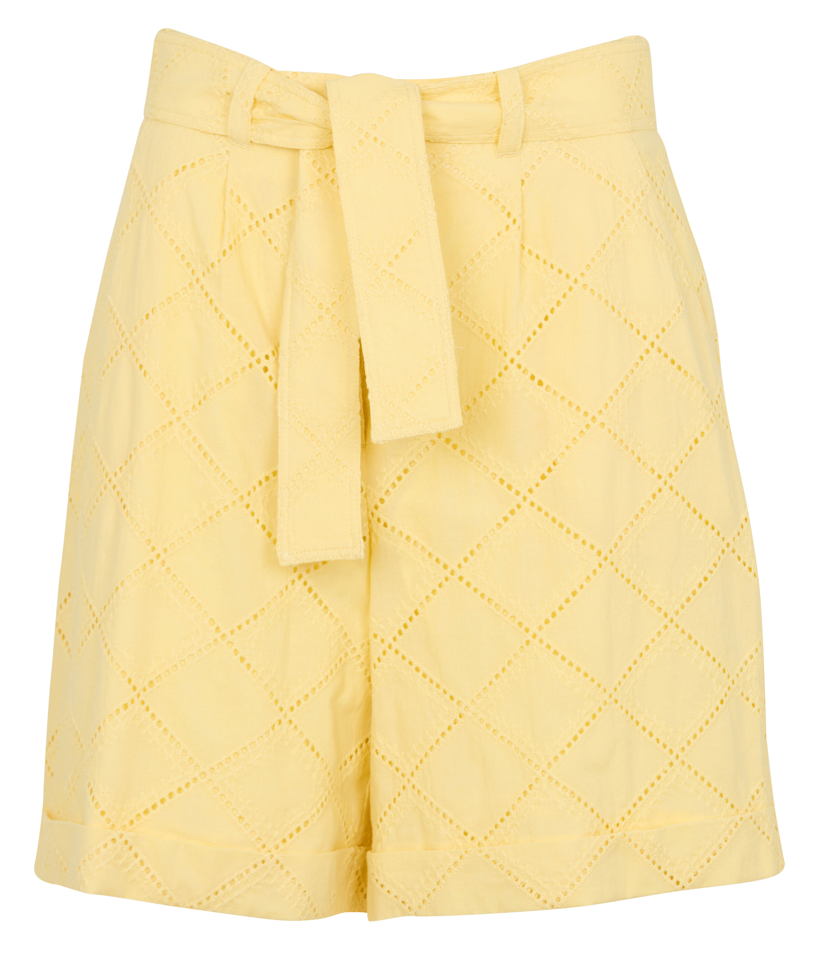 Bermudas rectos de talle alto en algodón bordado. ZAPA Amarillo