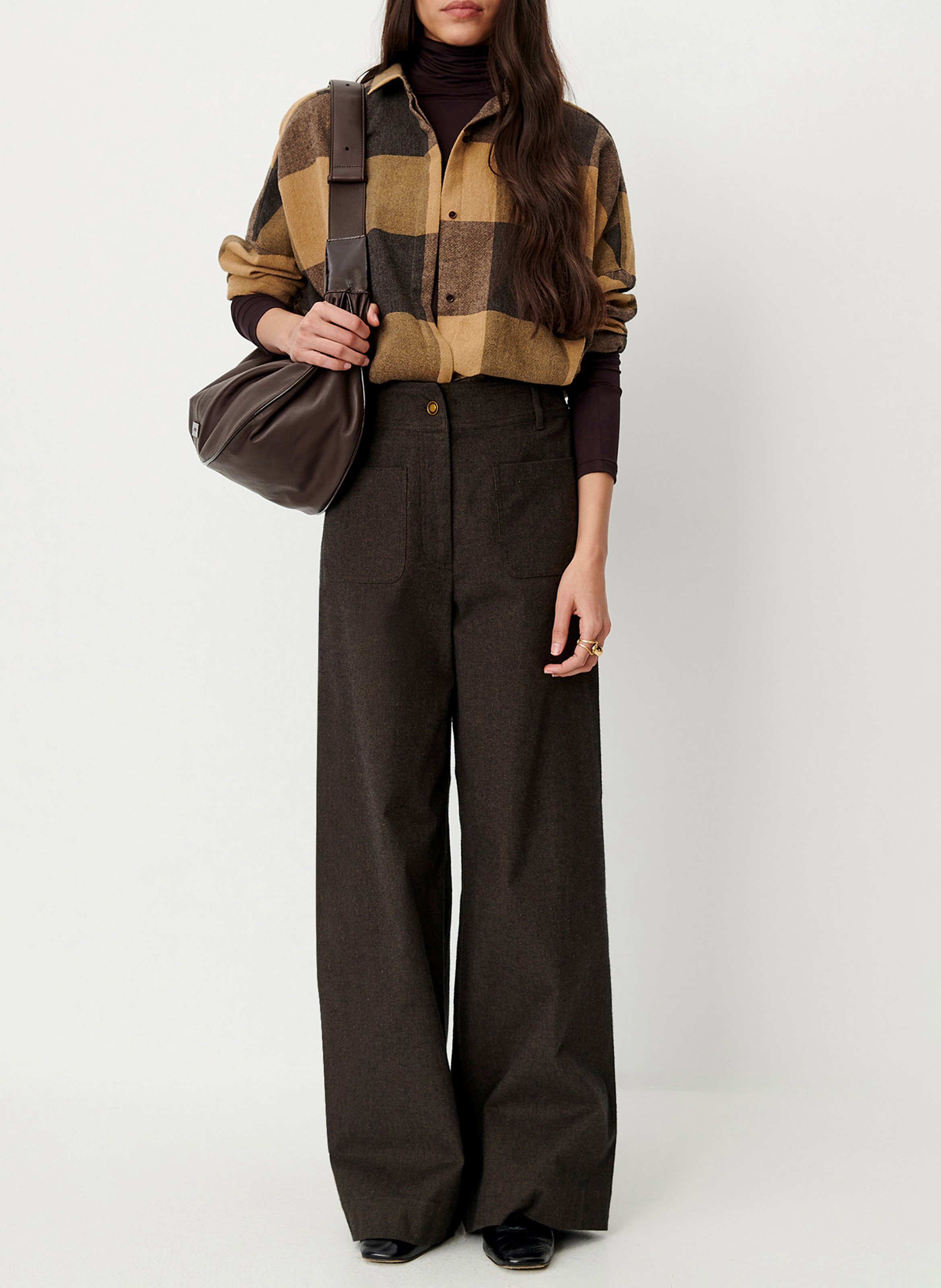 High-waisted wide-leg trousers in a solid color SESSUN Brown