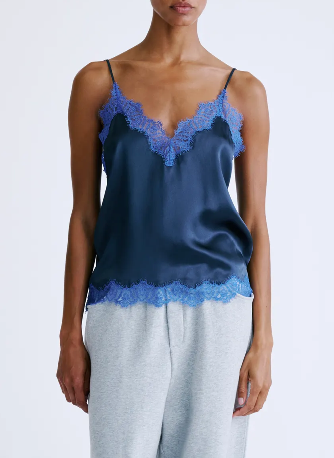 Seidentop mit Spitze LOVE STORIES Blau