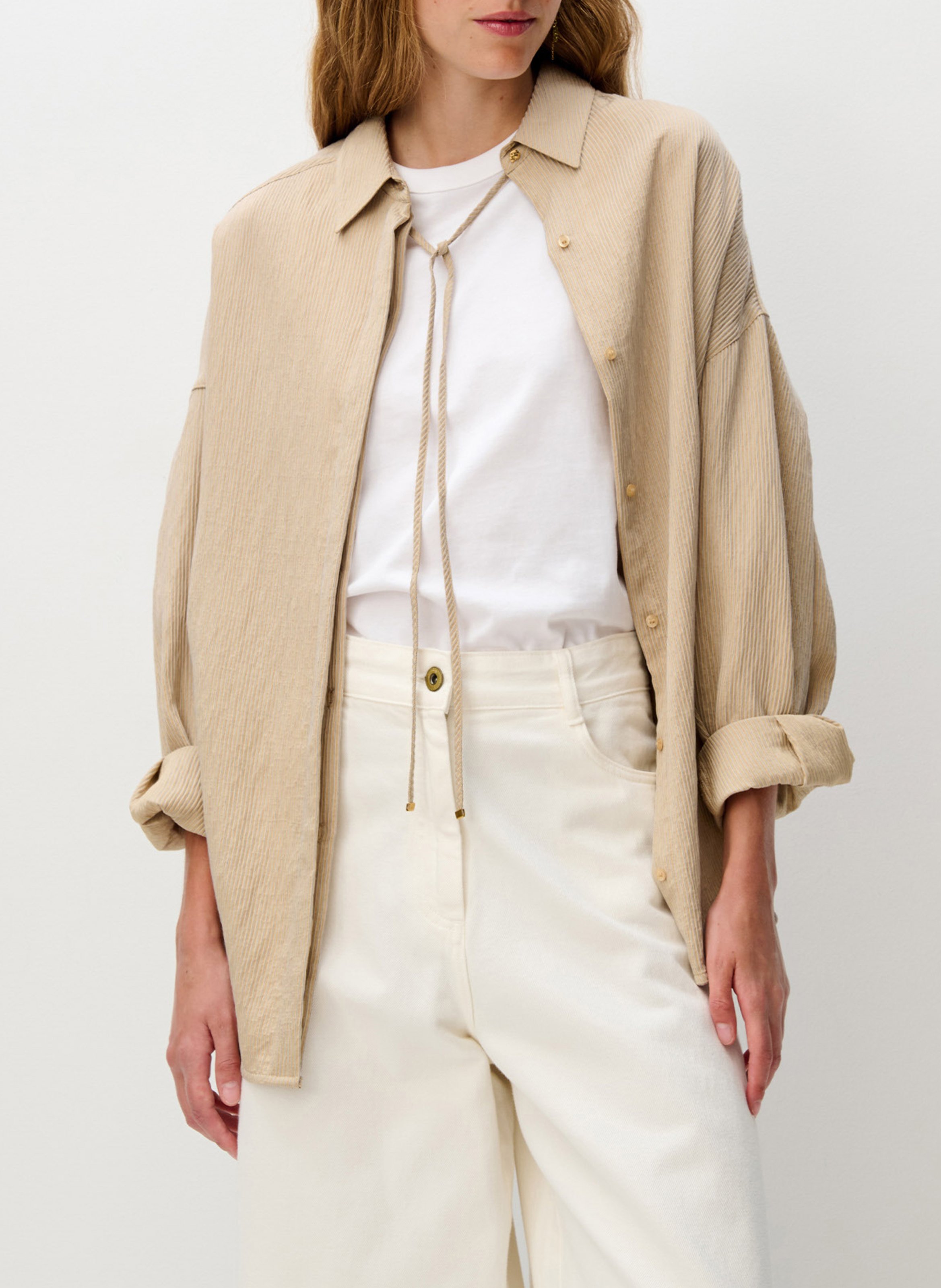 Straight shirt with classic collar SESSUN Beige